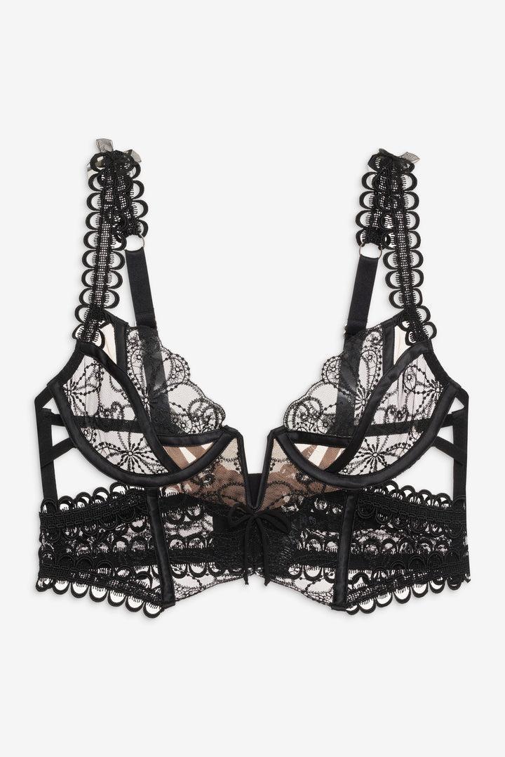 Swirly Floral Embroidered Bustier — Black Product Image