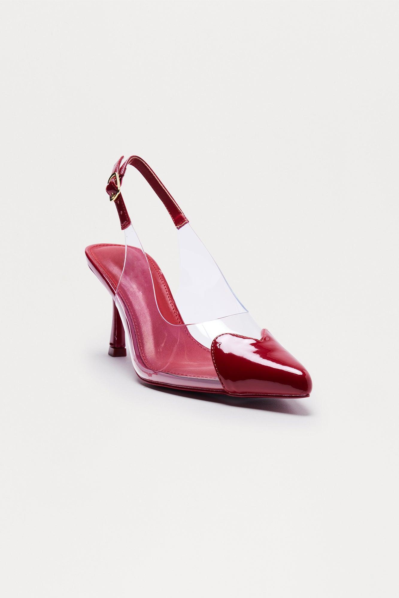 Heartfelt Clear Slingback Pumps - Burgundy Female Product Image