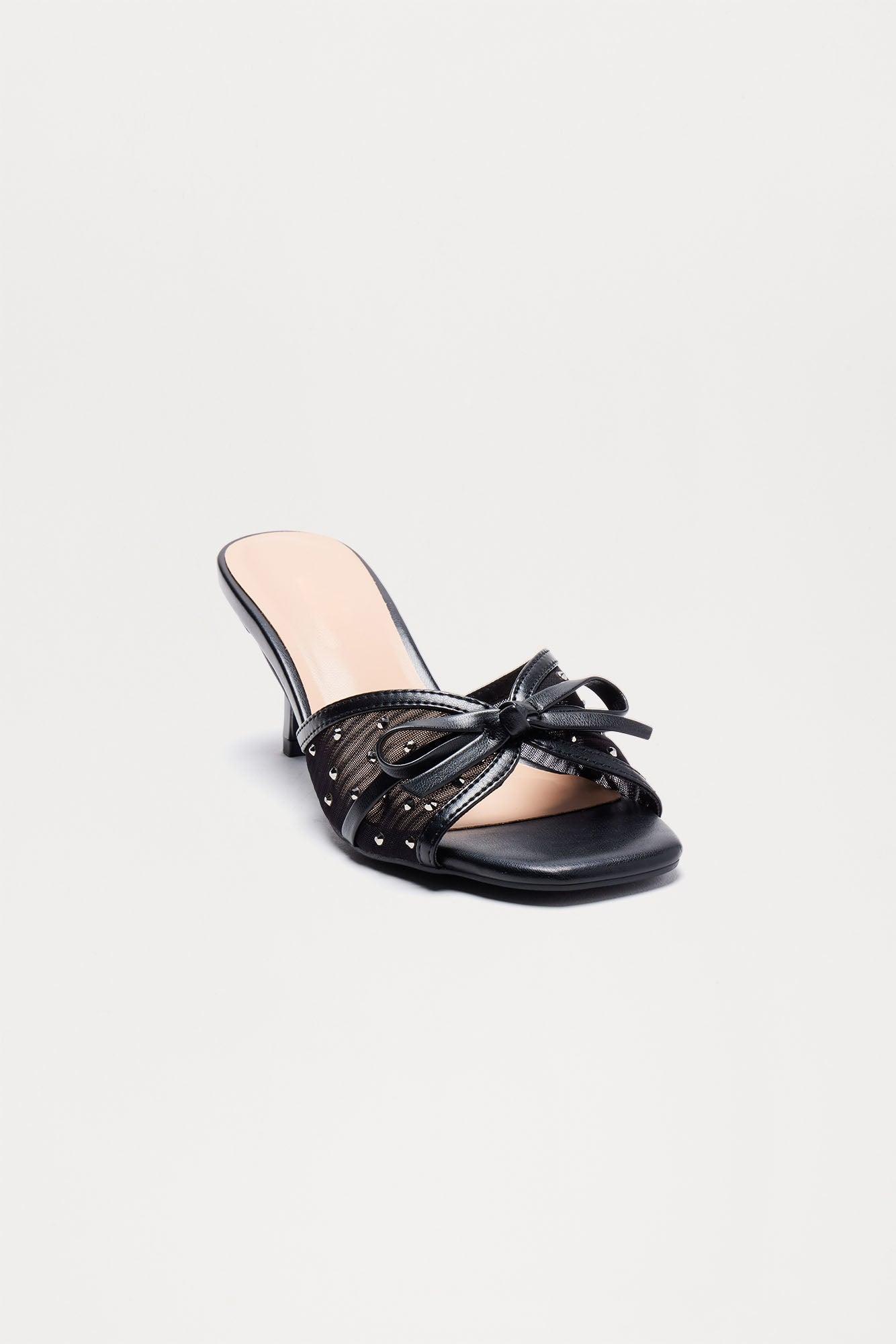 Bowa Rhinestone Mesh Mules - Black Product Image