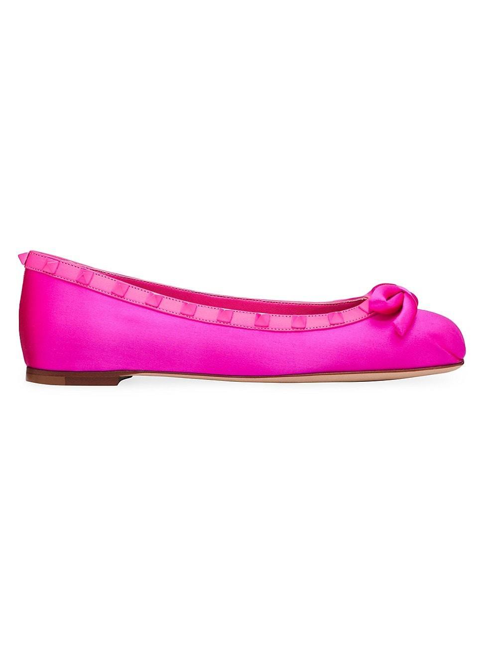 Rockstud Satin Bow Ballerina Flats Product Image