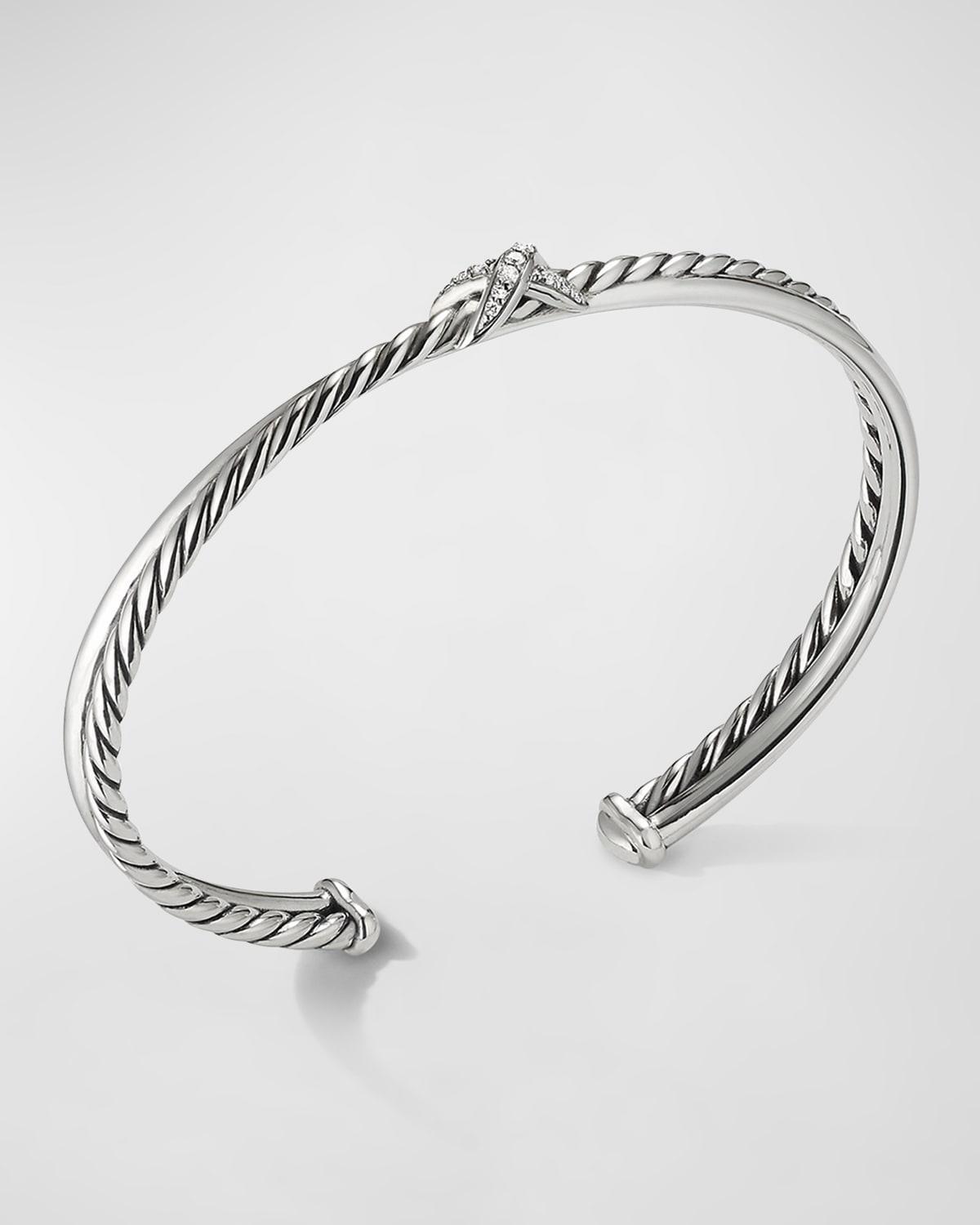 David Yurman Sterling Silver Petite X Diamond Cuff Bracelet Product Image