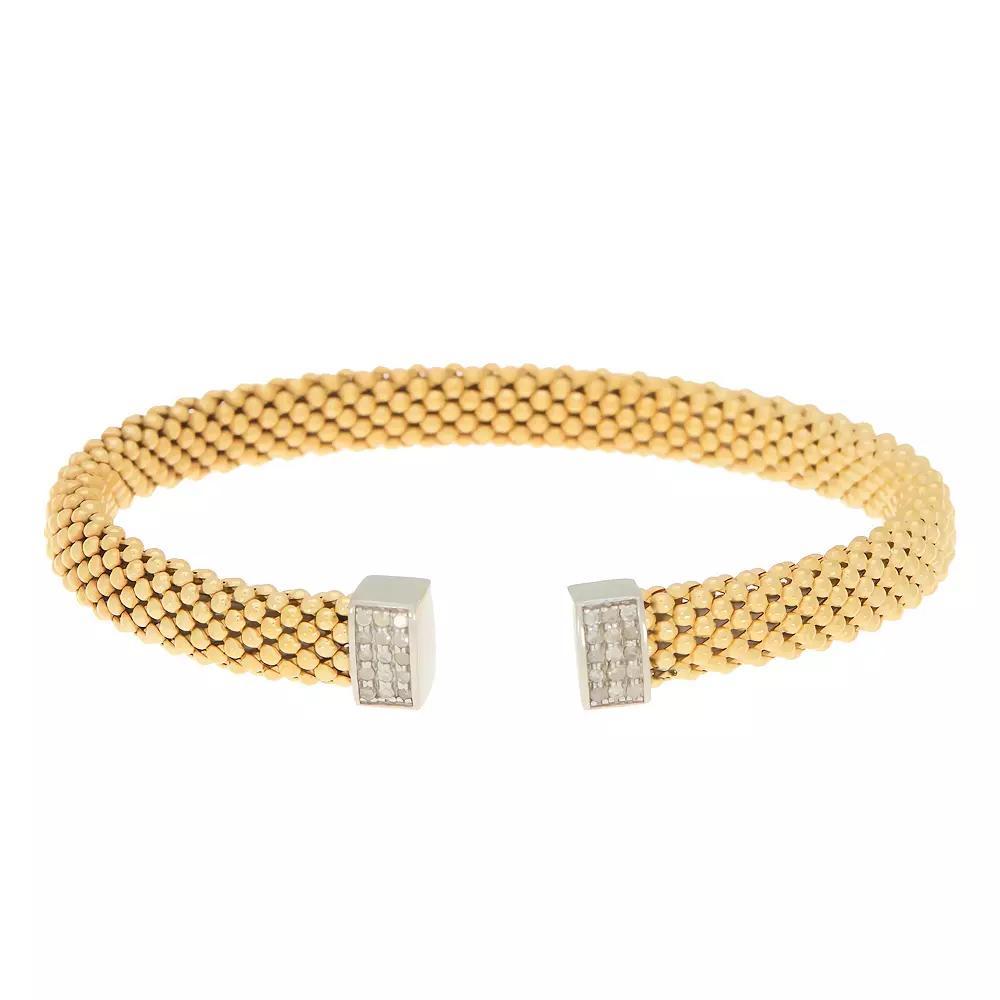 Meshmerise 18k Gold Over Silver 1/5 Carat T.W. Diamond Bead Texture Cuff Bracelet, Women's, Size: 7", Gold Tone Product Image
