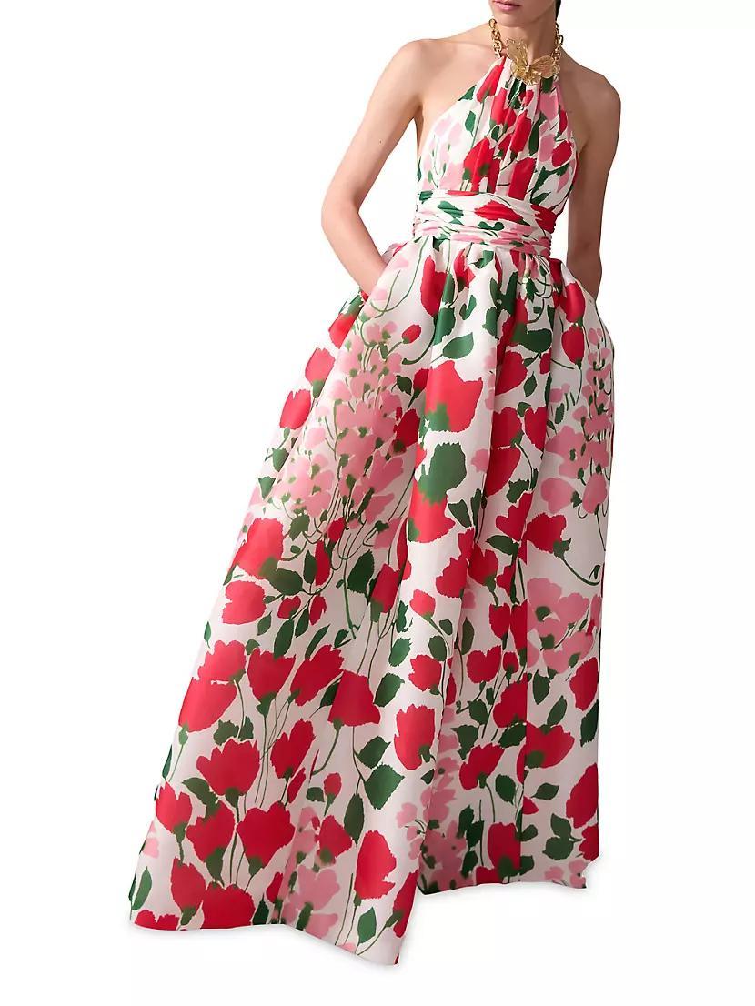 Floral Silk Chain Halter Gown Product Image