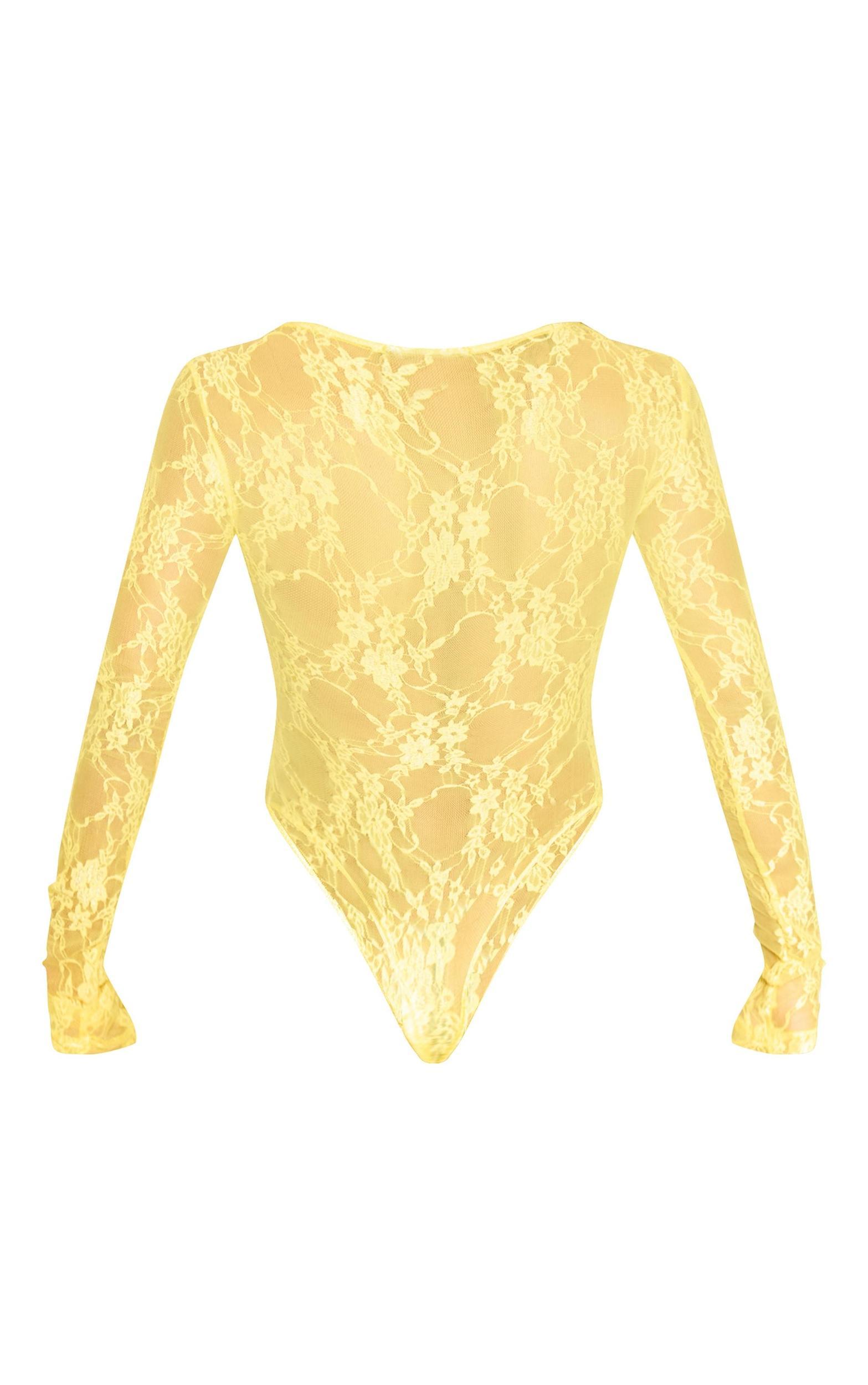 Lemon Lace Bandeau Detail Long Sleeve Bodysuit Product Image