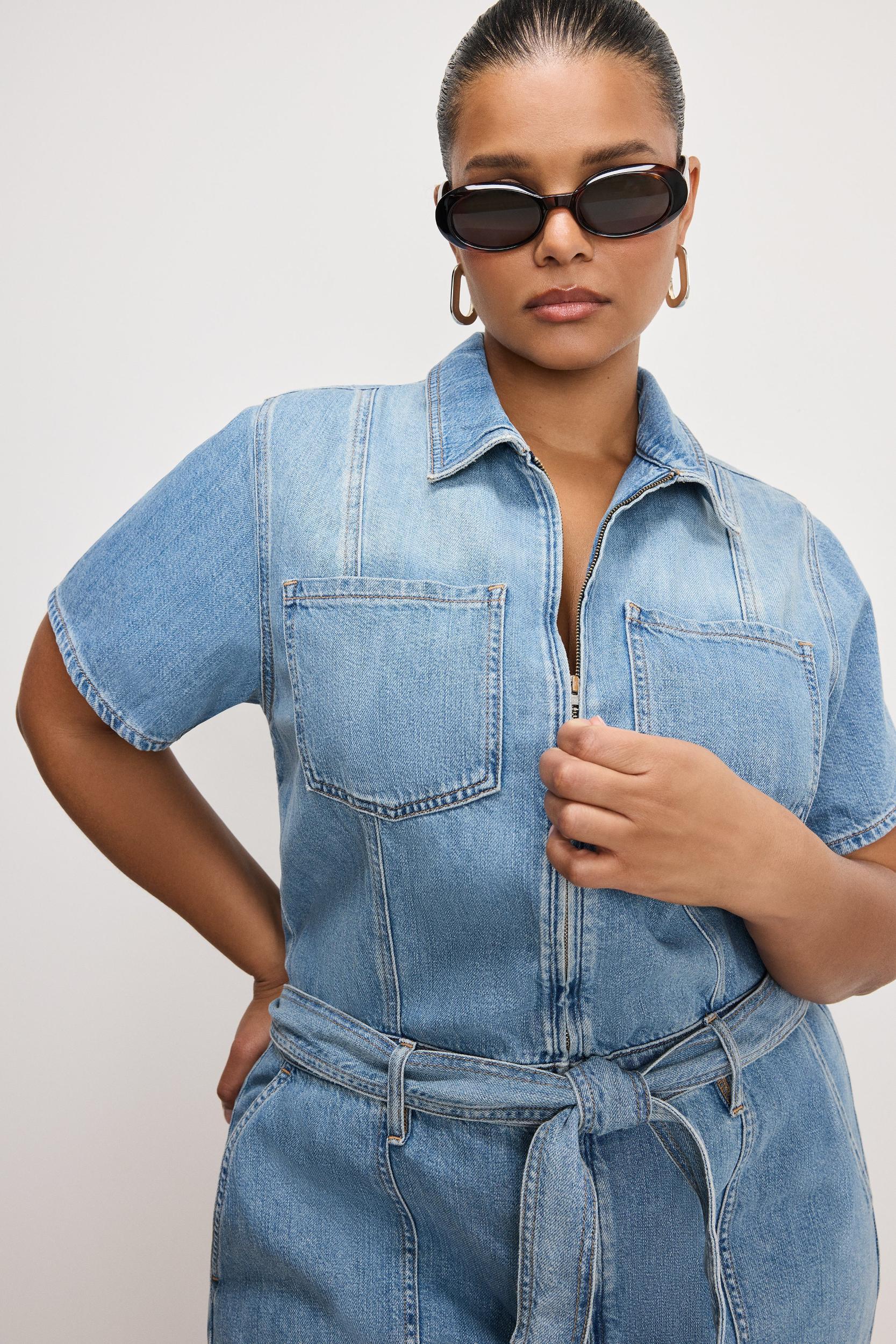 FIT FOR SUCCESS LITE LINEN DENIM SHORTS JUMPSUIT | INDIGO786 Product Image
