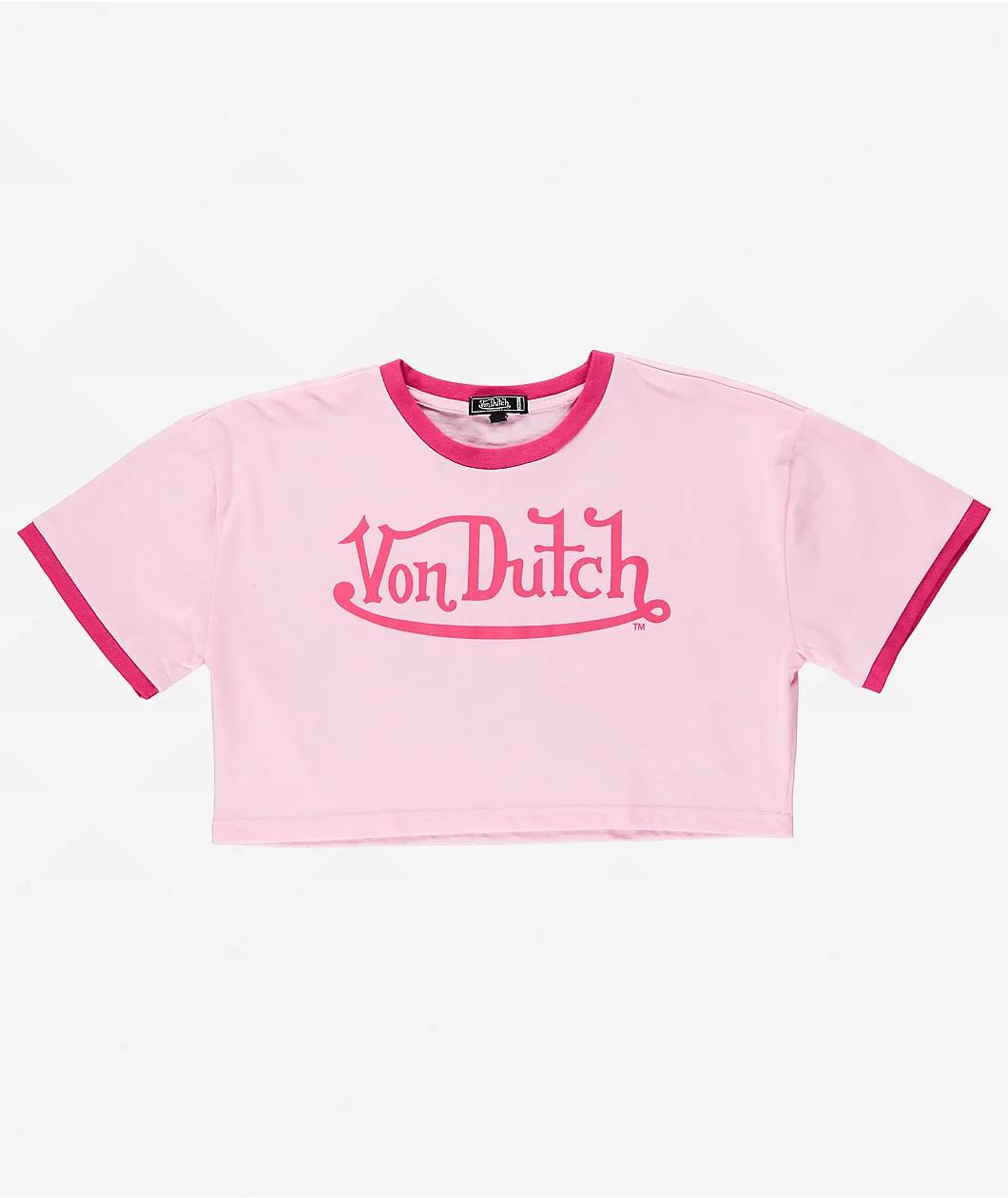 Von Dutch Signature Pink Ringer Crop T-Shirt Product Image