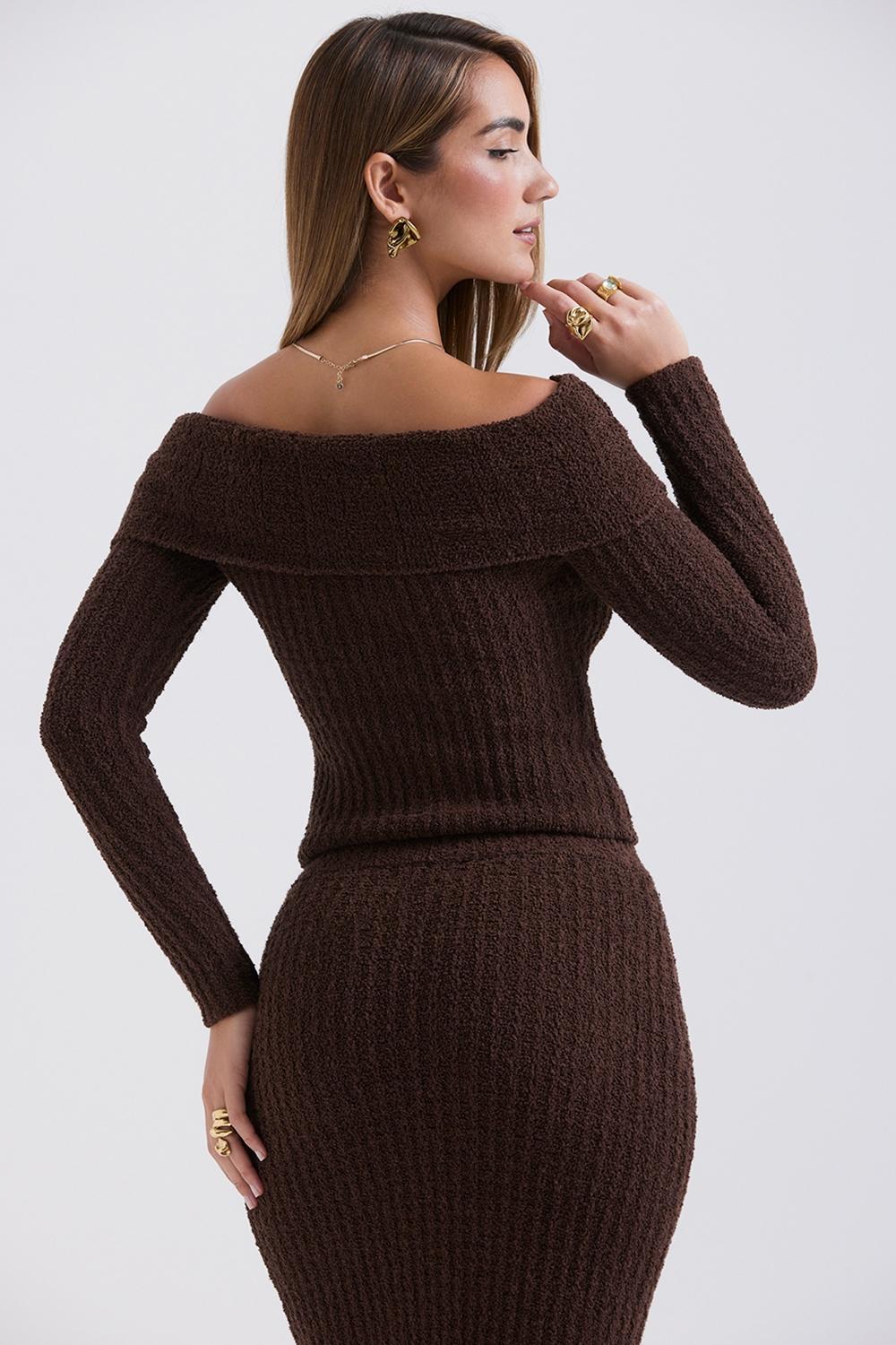 Saffron Chocolate Soft Boucle Knit Top Product Image