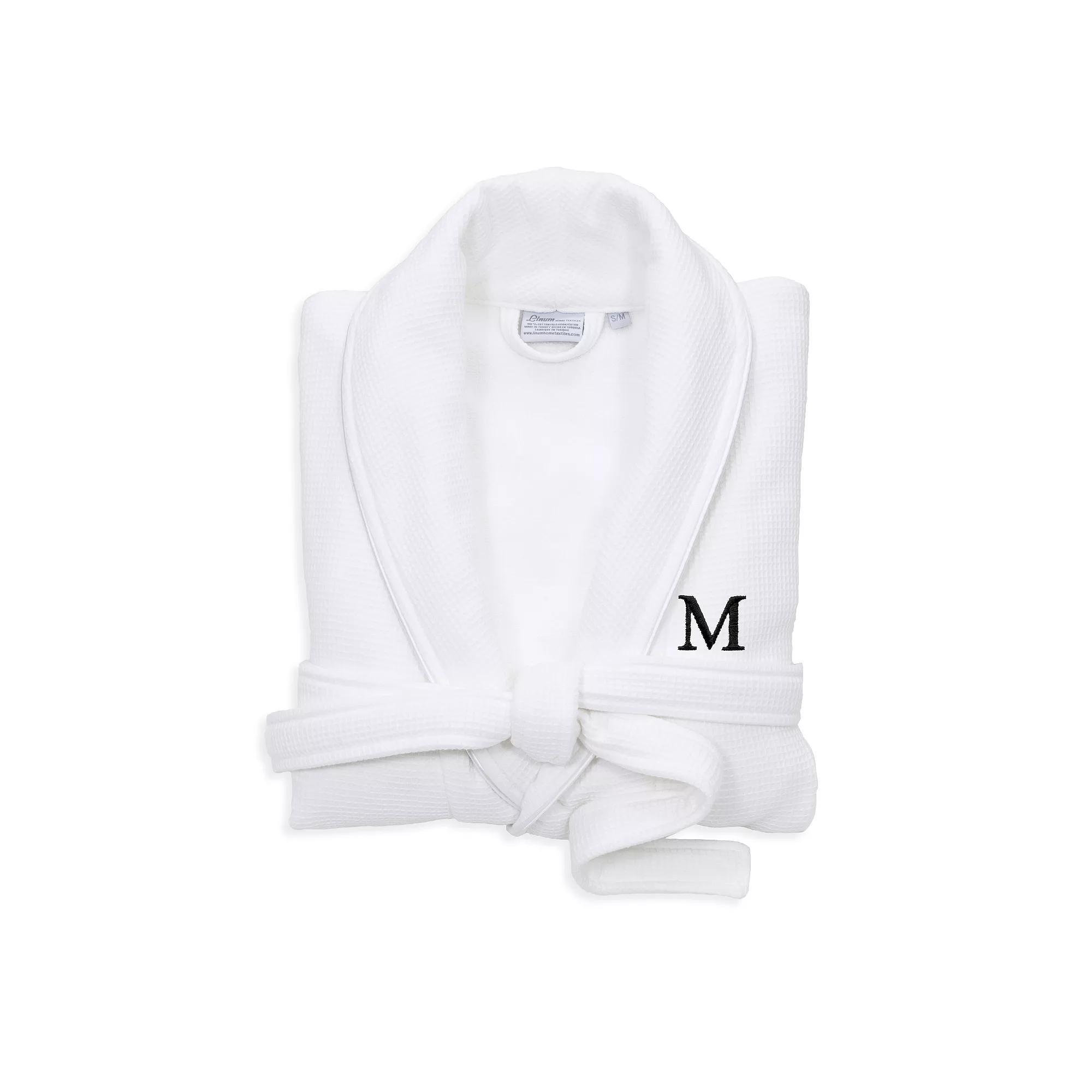 Linum Home Textiles Turkish Cotton Personalized Satin Piped Trim Waffle Terry White Bathrobe, Womens Product Image