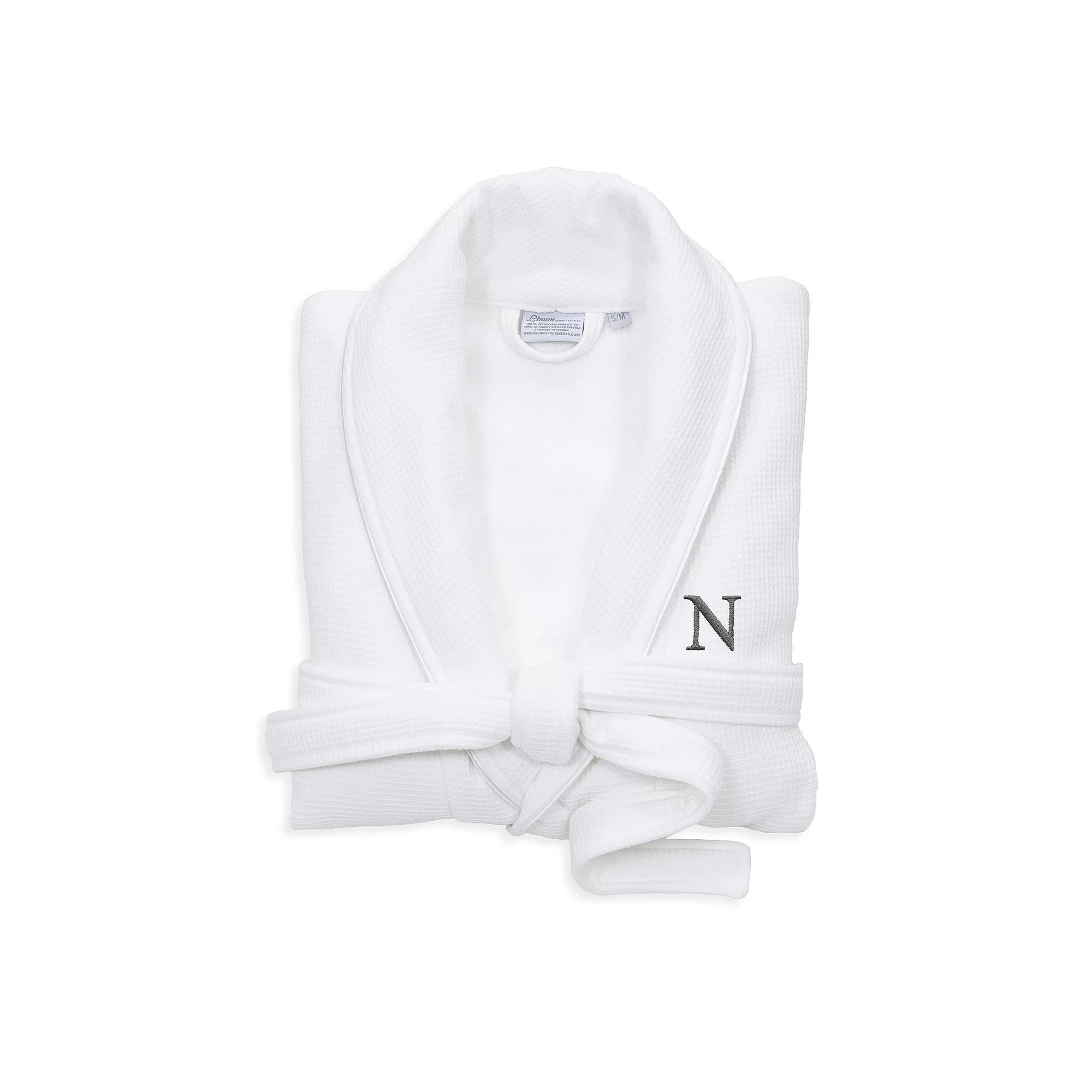 Linum Home Textiles Red Letter Unisex Personalized Turkish Cotton Waffle Terry Satin Piped Trim Bathrobe, Womens Product Image