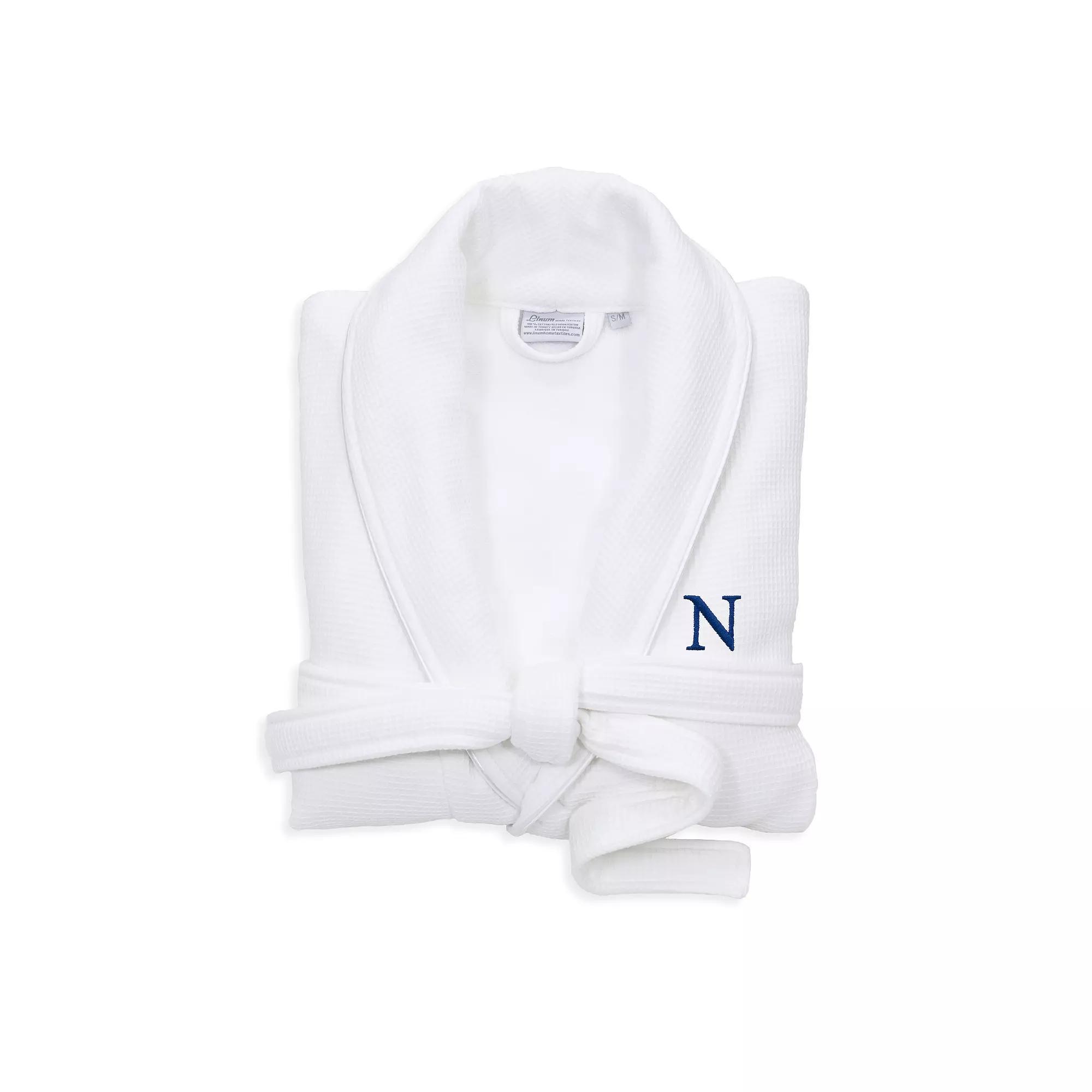 Linum Home Textiles Red Letter Unisex Personalized Turkish Cotton Waffle Terry Satin Piped Trim Bathrobe, Womens Product Image