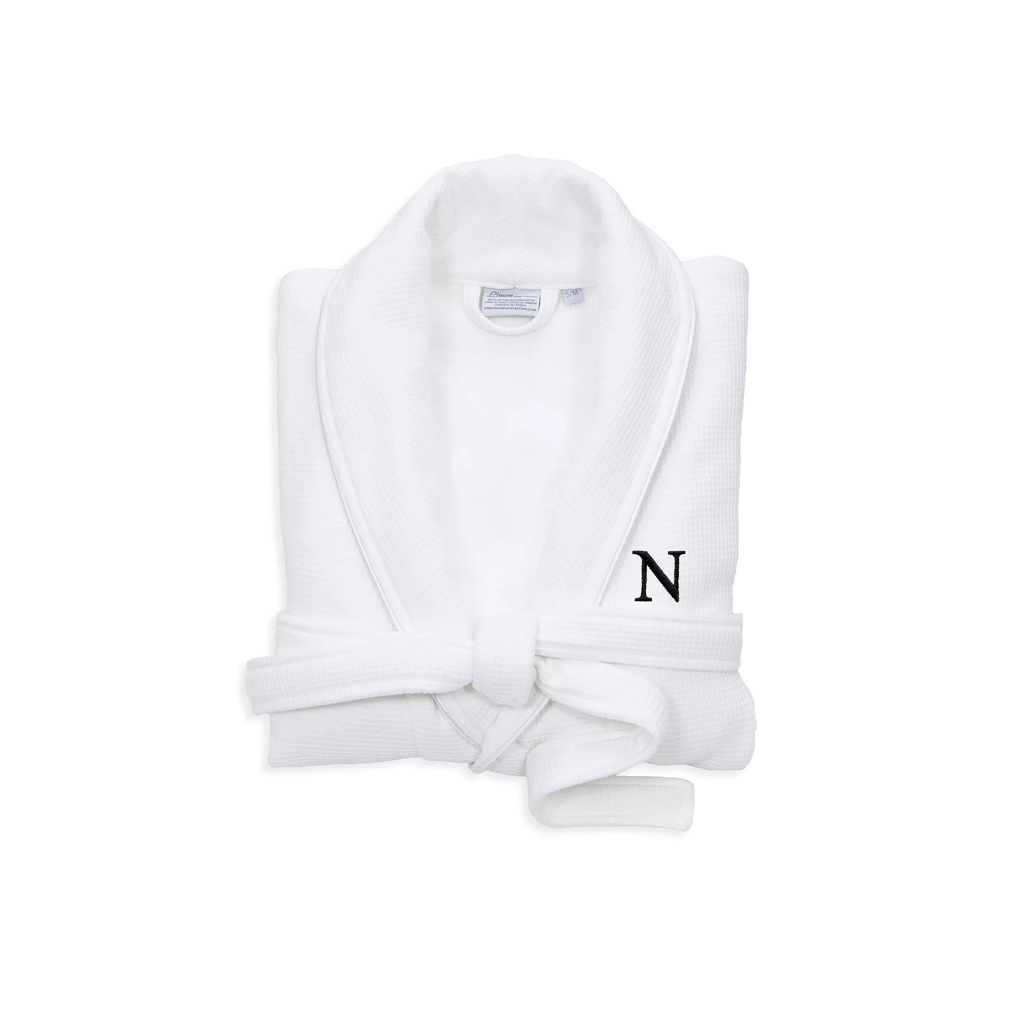 Linum Home Textiles Turkish Cotton Personalized Satin Piped Trim Waffle Terry White Bathrobe, Womens Product Image