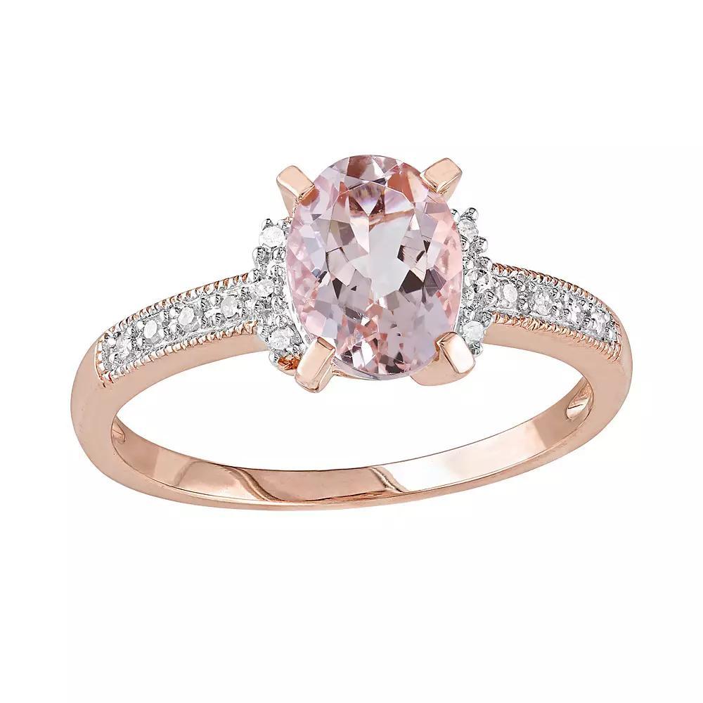 14k Rose Gold Over Sterling Silver 1/7-ct. T.W. Diamond & Morganite Ring, Womens Pink Product Image