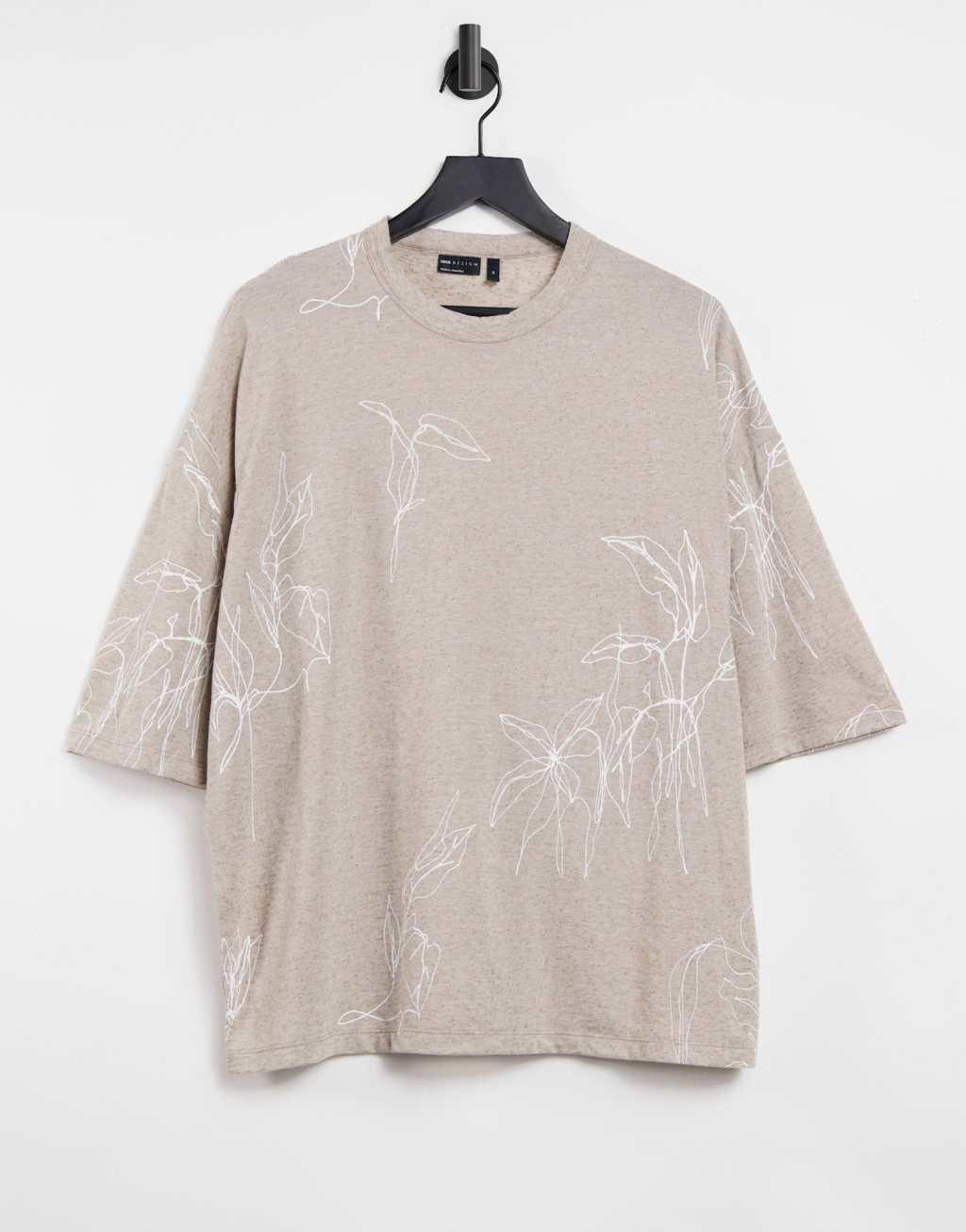 ASOS DESIGN oversized T-shirt in stone with all over line print Product Image