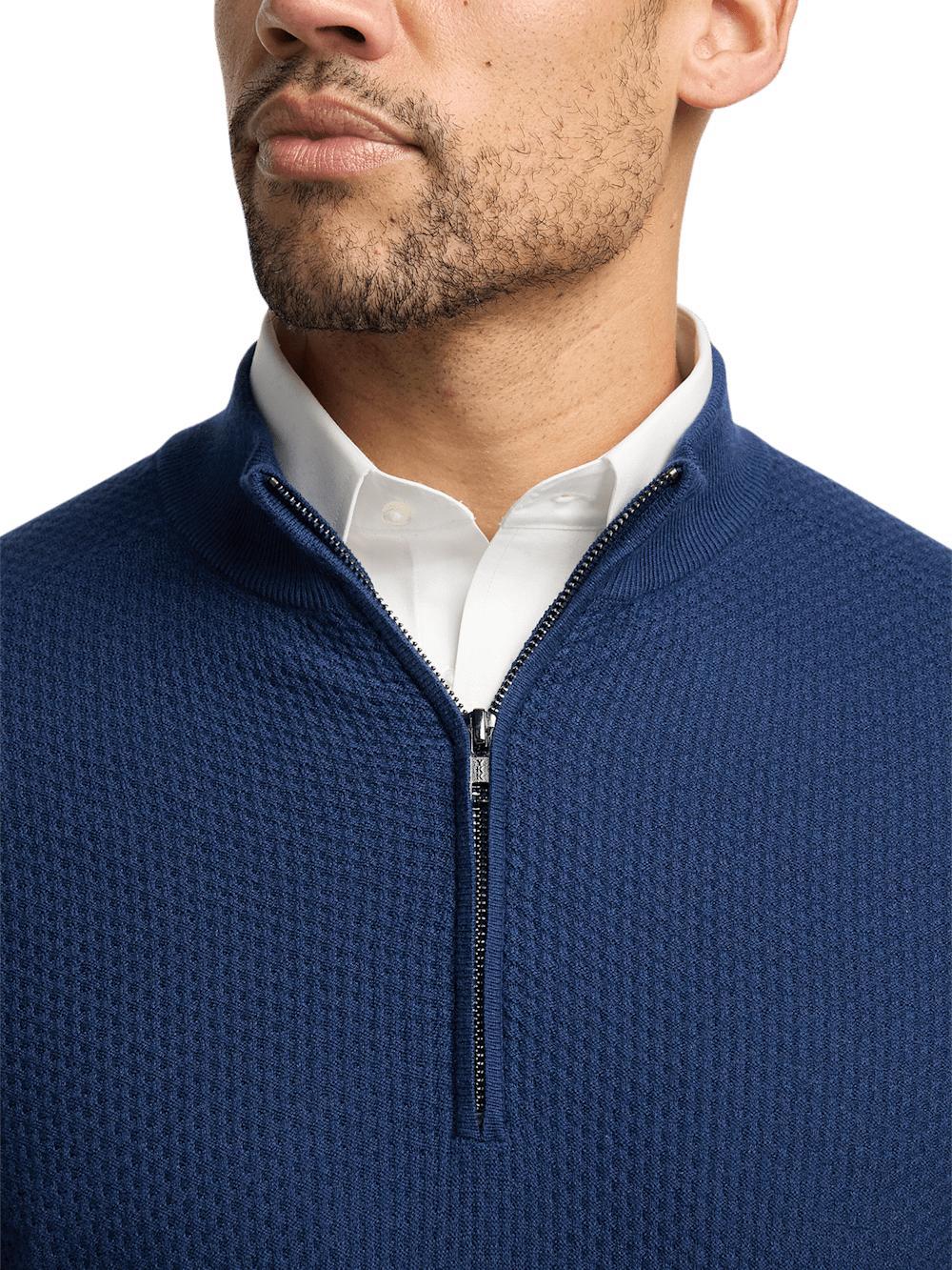 Silk Cotton Cashmere Quarter Zip Mock Neck Sweater - Black Product Image