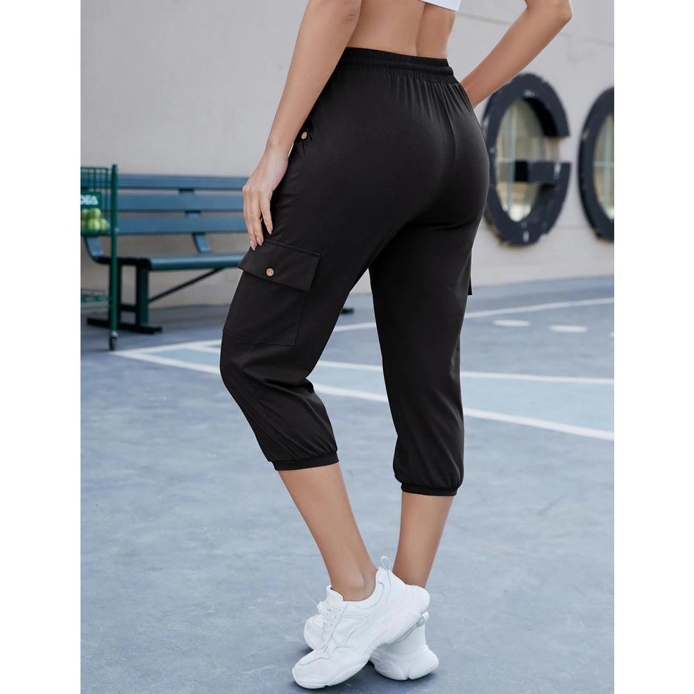 Womens Jogger Pants Athletic Pants Capri Pants Drawstring Solid Sweatpants with Side Pockets Product Image