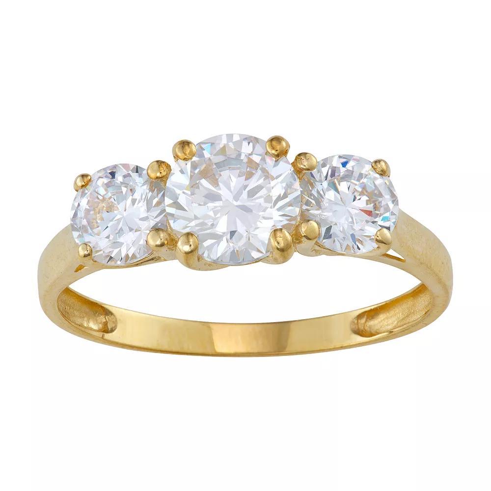 Designs by Gioelli 10k Gold Cubic Zirconia 3-Stone Ring, Women's, Size: 5, Yellow Product Image