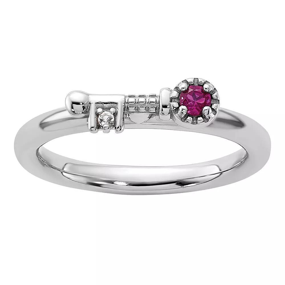 Stacks & Stones Sterling Silver Stackable Gemstone Key Ring, Women's, Size: 5, Created Red Product Image