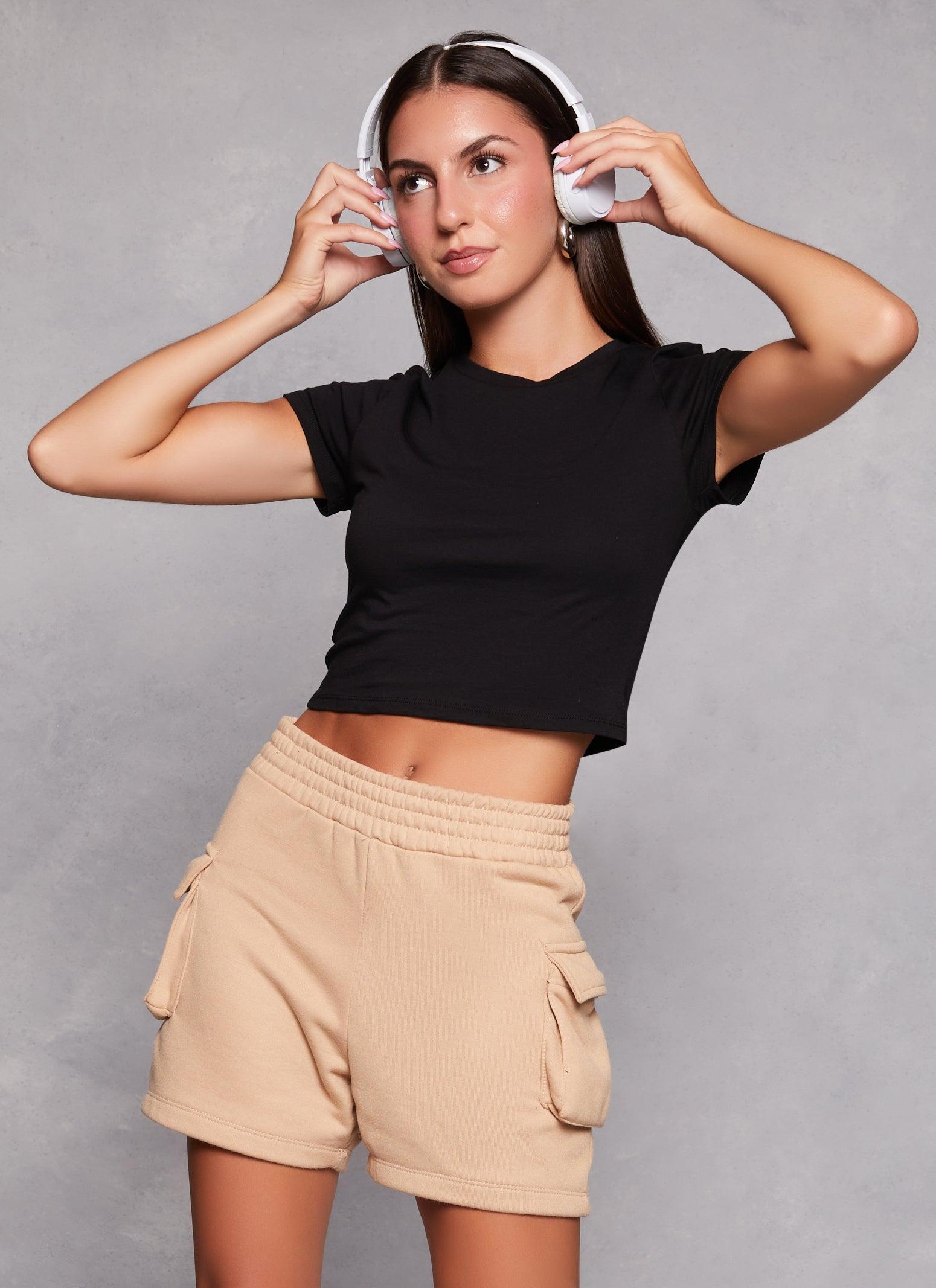 Womens Basic Crew Neck Cropped Tee Product Image