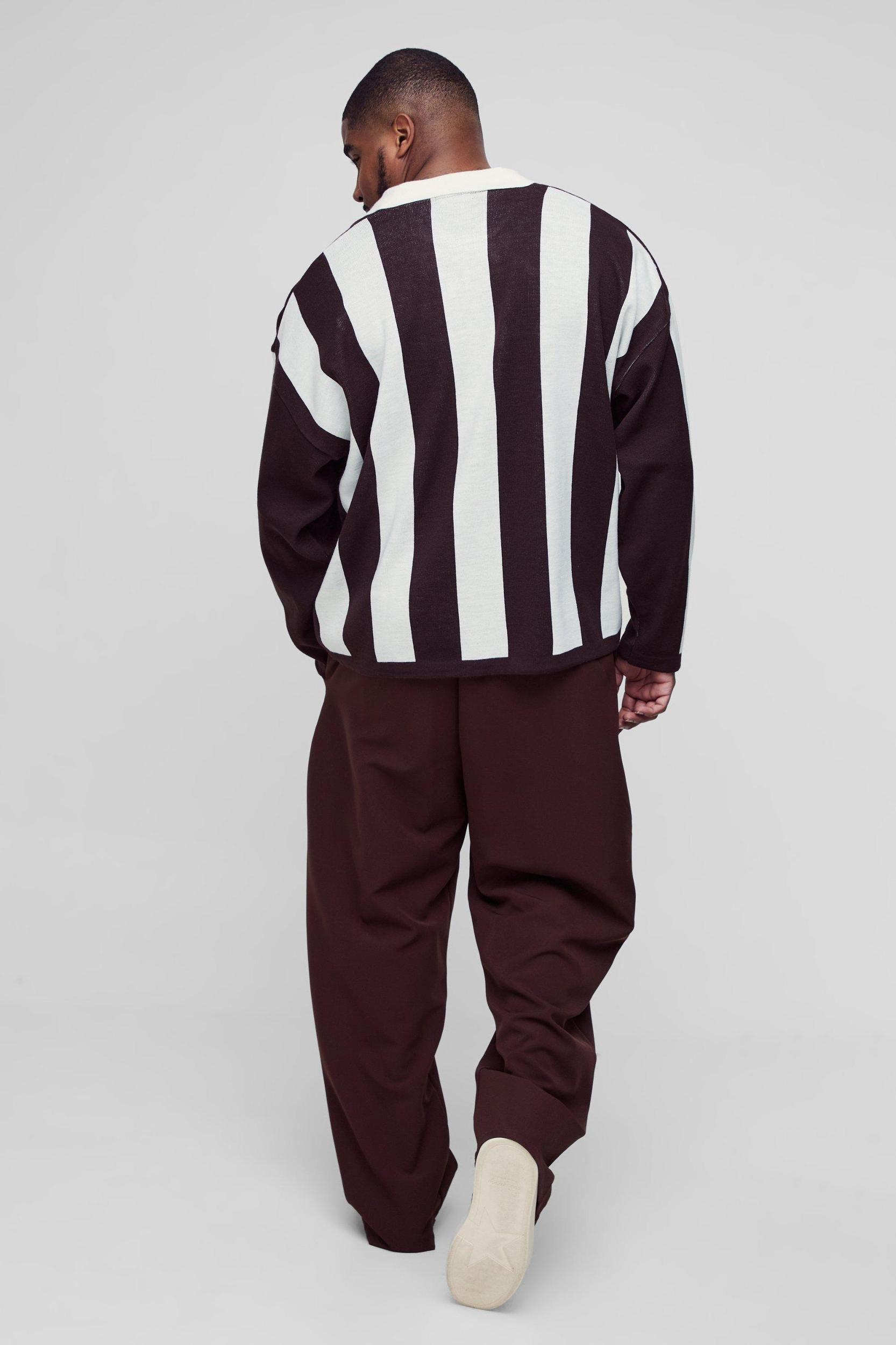 Plus Oversized Boxy Football Knitted Long Sleeve Polo | boohooMAN USA Product Image