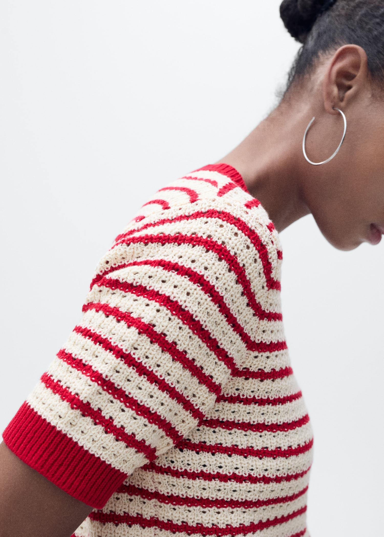 Striped short-sleeved crochet sweater - Women | MANGO USA Product Image