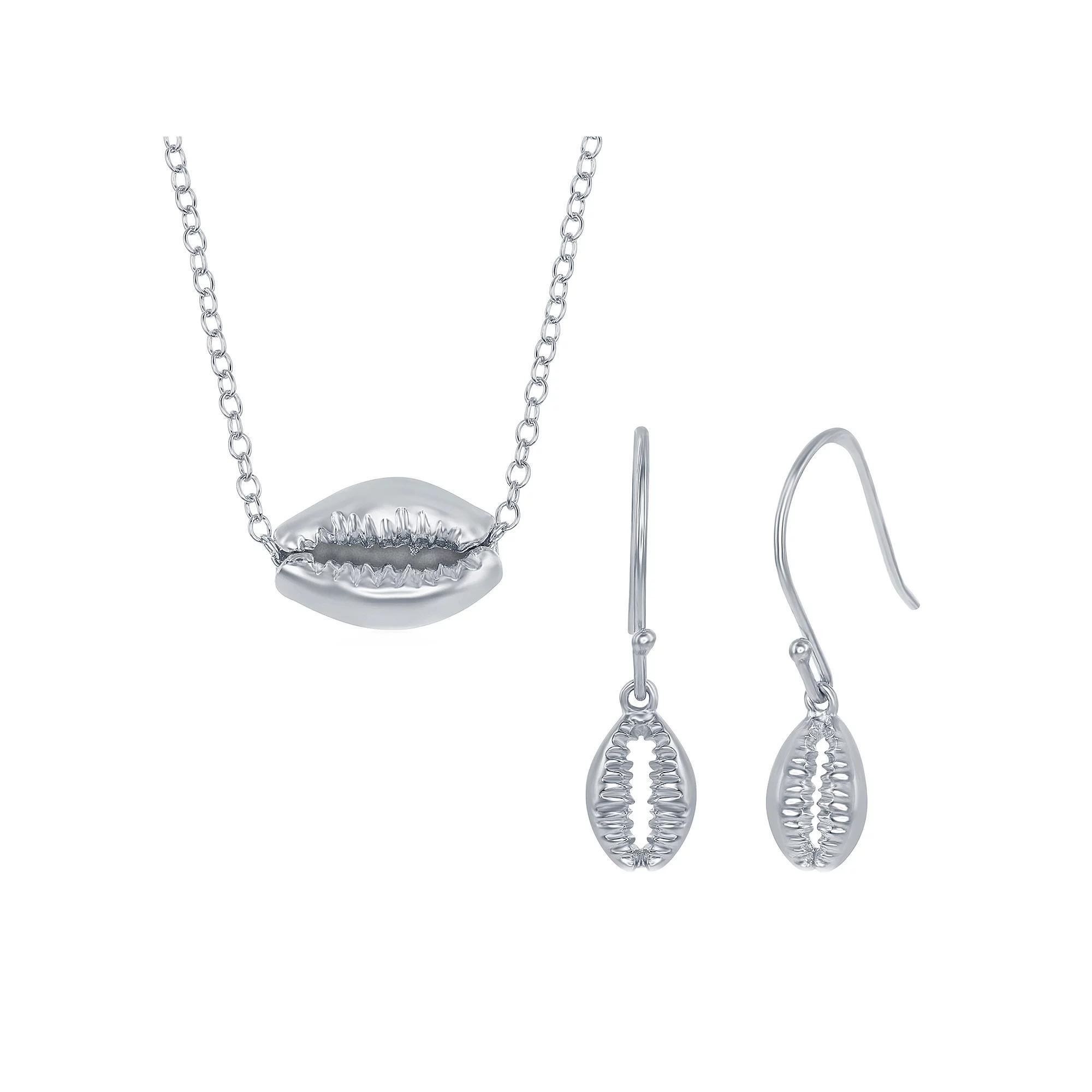 Sterling Silver Cowrie Shell Necklace & Earring Set, Womens Product Image