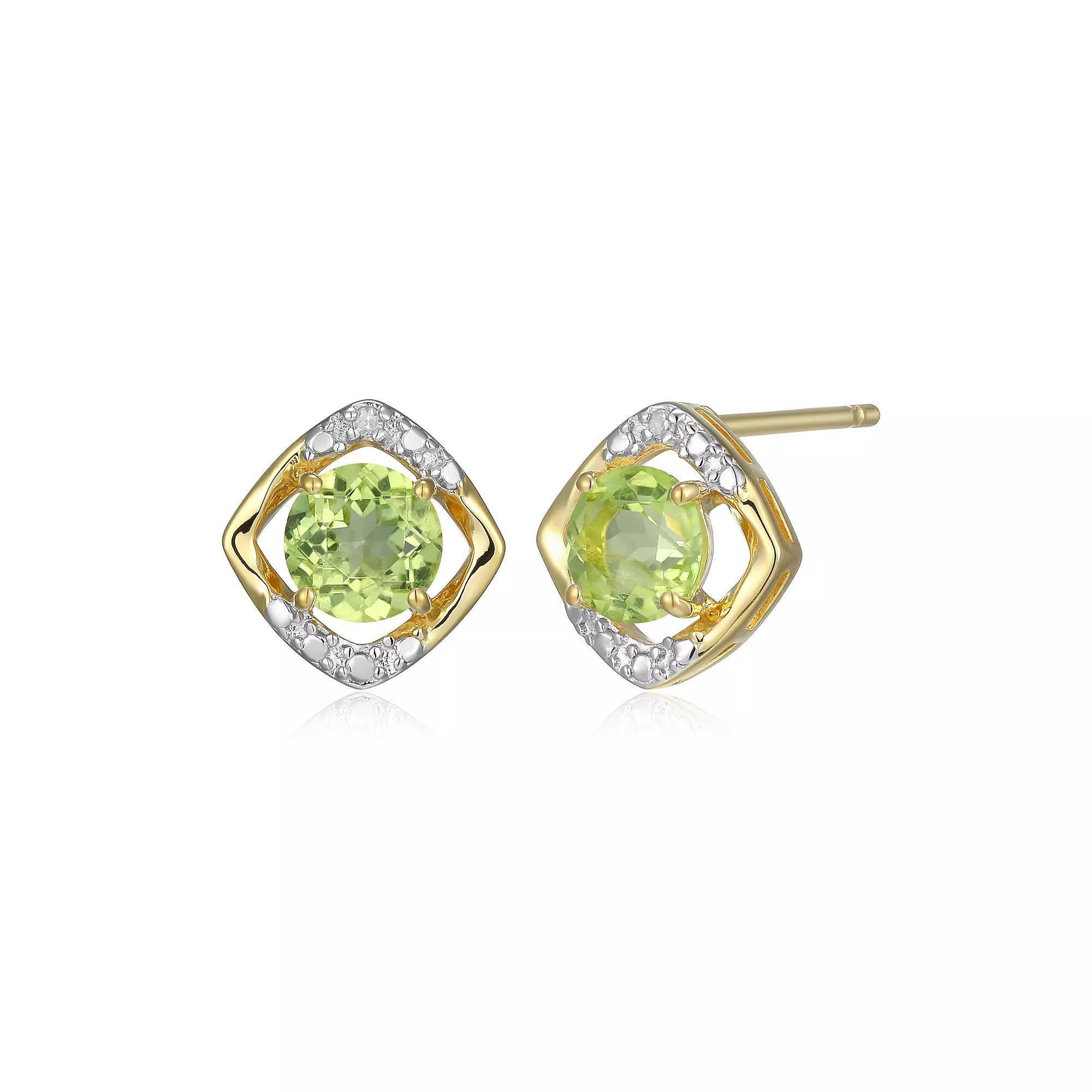 18k Gold Over Silver Gemstone & Diamond Accent Stud Earrings, Women's, August Gen Peridot Product Image