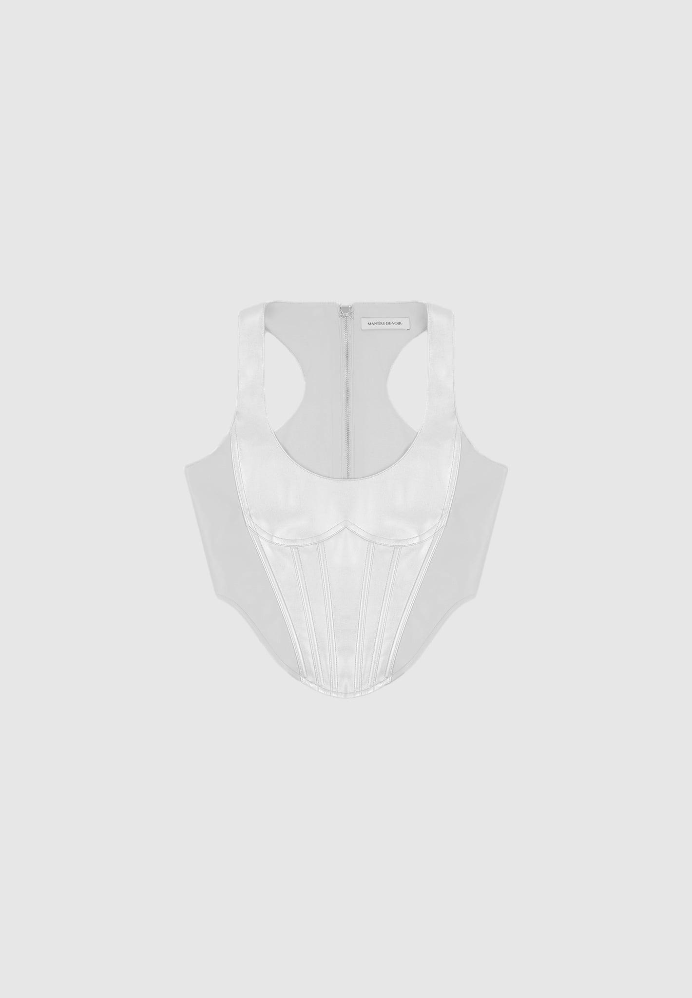 Leather Metallic Corset Top - Silver Female Product Image