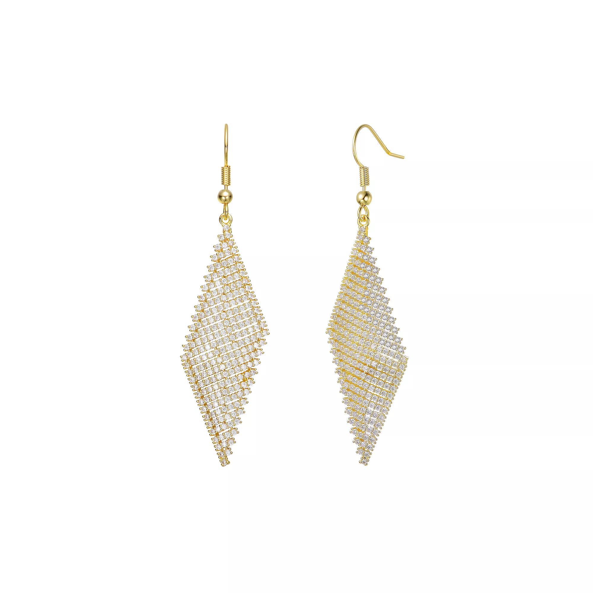 14k Gold Over Silver Cubic Zirconia Mesh Dangle Drop Earrings, Womens, Gold Tone Product Image