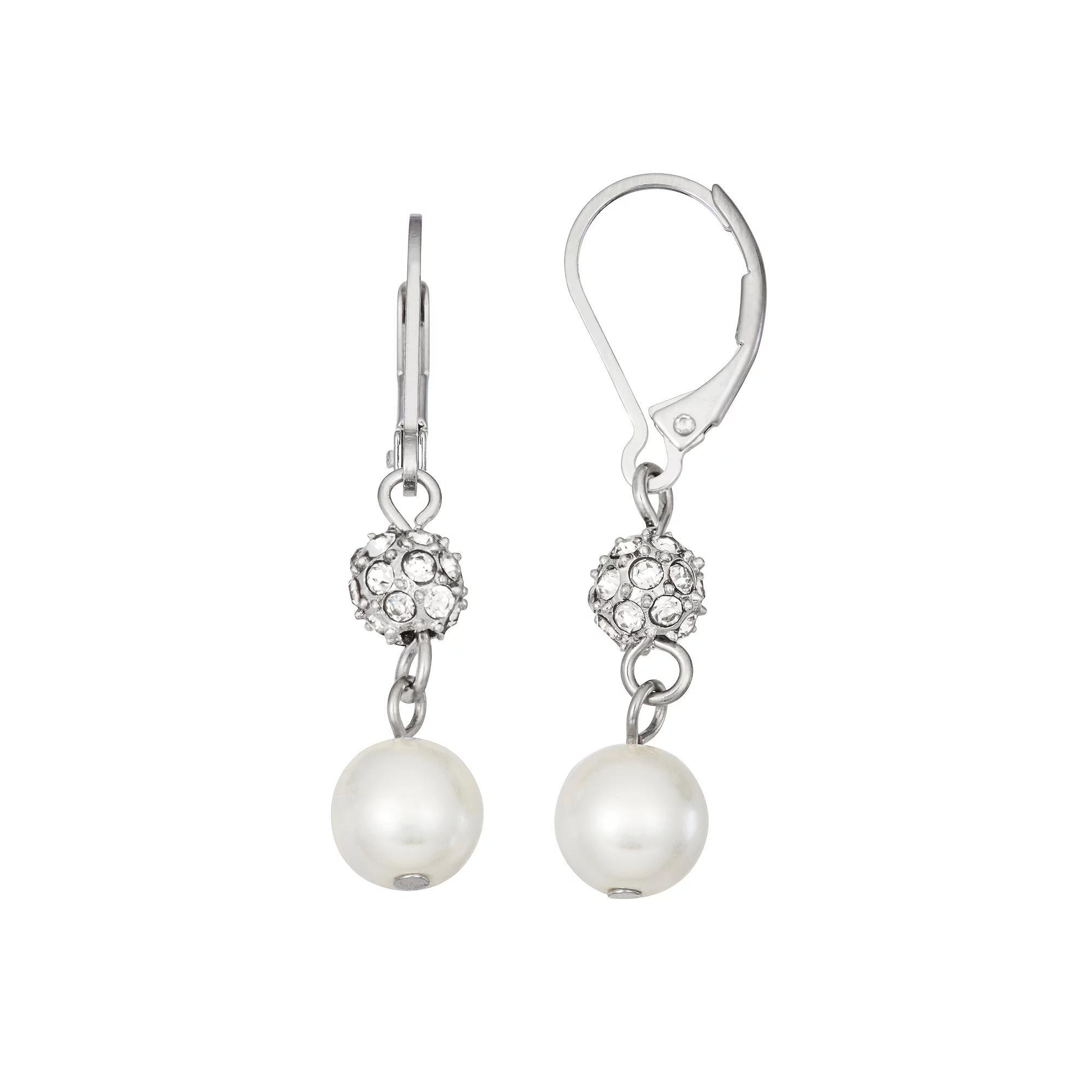 Simply Vera Vera Wang Simulated Pearl & Crystal Drop Earrings, Womens, Silver Tone Product Image