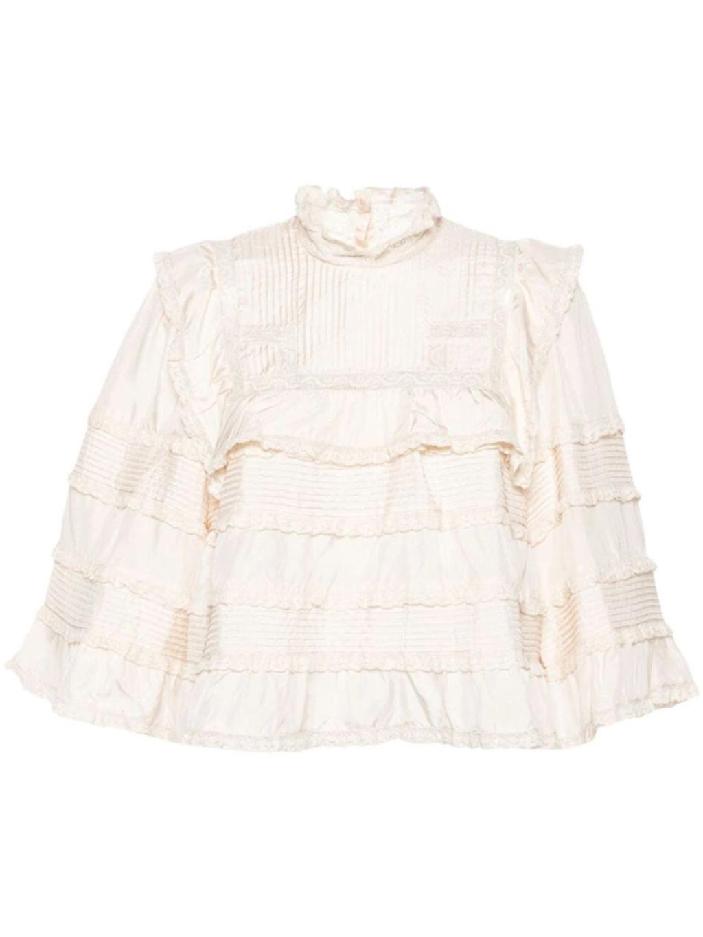 ISABEL MARANT Zalmara Lace-trim Silk Blouse In White Product Image