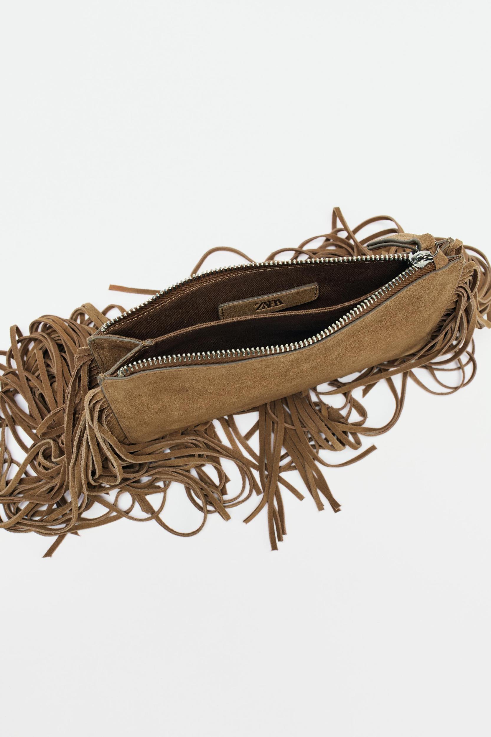 FRINGED SPLIT LEATHER MINI CROSSBODY BAG Product Image
