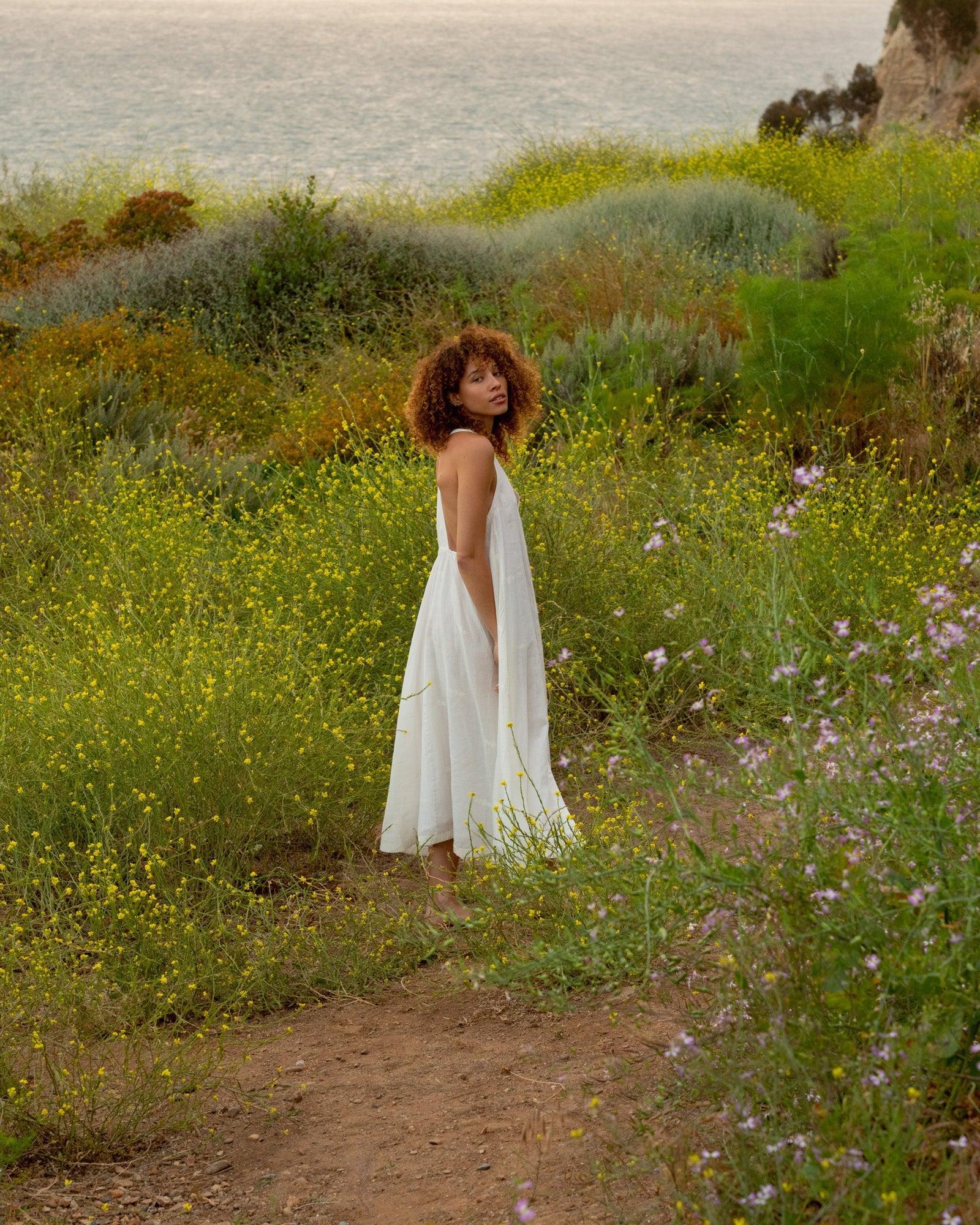 Off White Halter Neck Dress for Summer Product Image