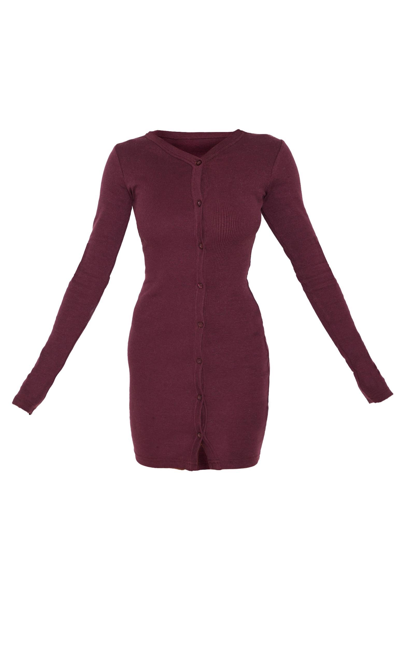 Plum Button Detail Bodycon Dress Product Image