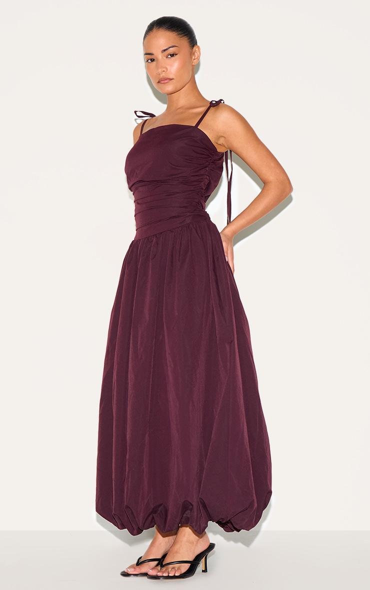 Petite Wine Spaghetti Strap Puff Midi Dress Product Image