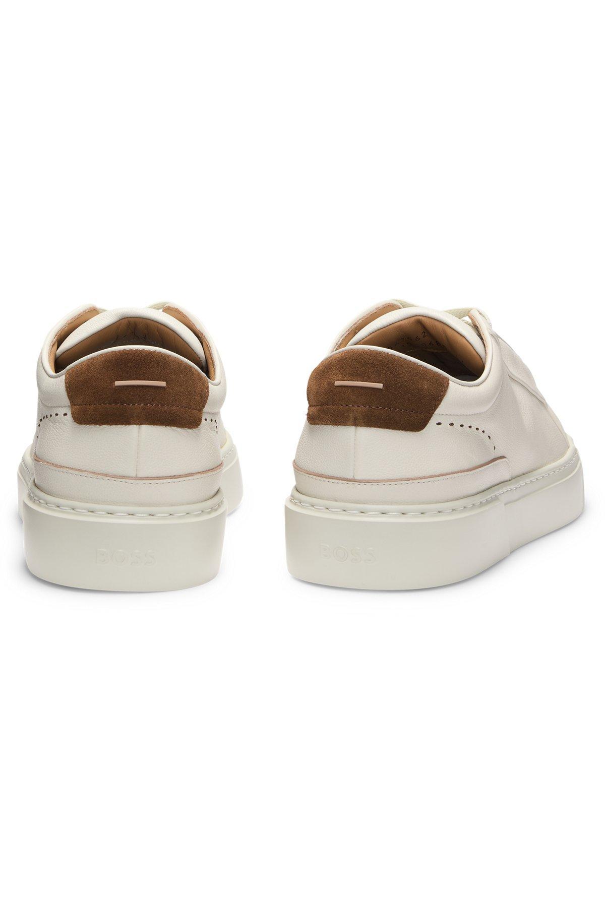 BOSS - Gary leather trainers with suede backtab - White Product Image