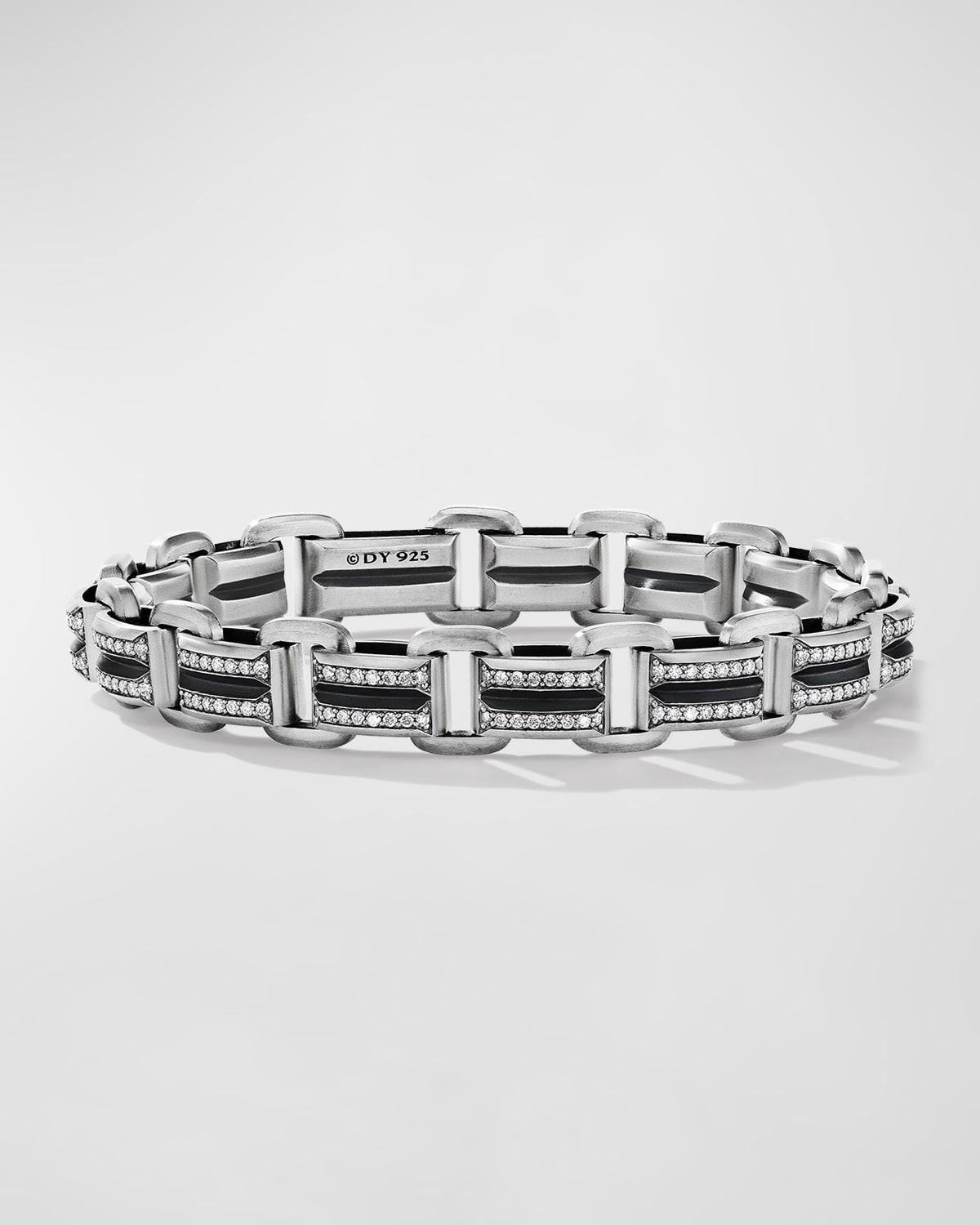 Mens Deco Beveled Link Bracelet in Silver with Pav Diamonds, 7.5mm Product Image