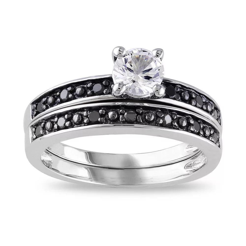 Stella Grace Sterling Silver Lab-Created White Sapphire & 1/10 Carat T.W. Black Diamond Engagement Ring Set, Women's, Size: 5 Product Image