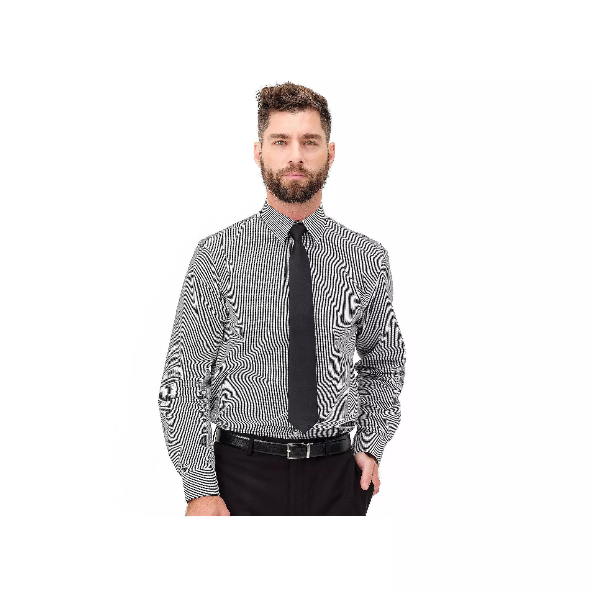 Men's Nick Graham Modern-Fit Stretch Dress Shirt & Tie Set, Size: XL-34/35, Black Gingham Product Image