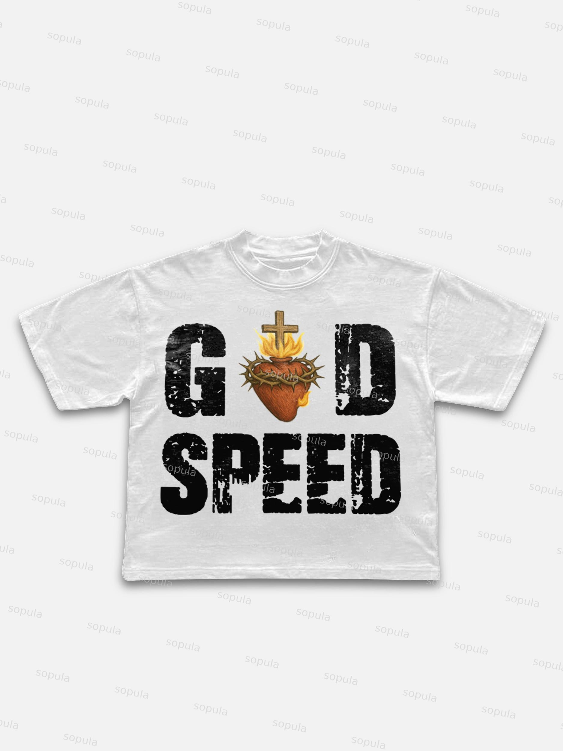 God Speed Vintage Sacred Heart Alphabet Graphic Cropped T-shirt Product Image
