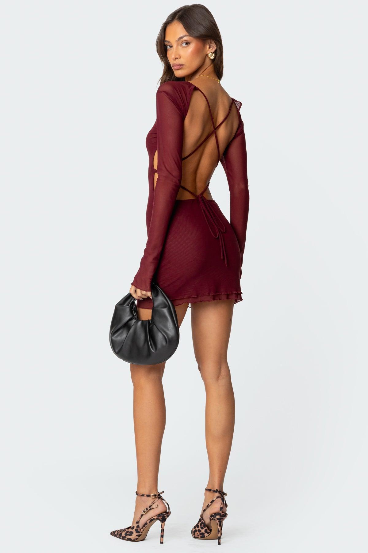 Lace Up Mesh Mini Dress Product Image
