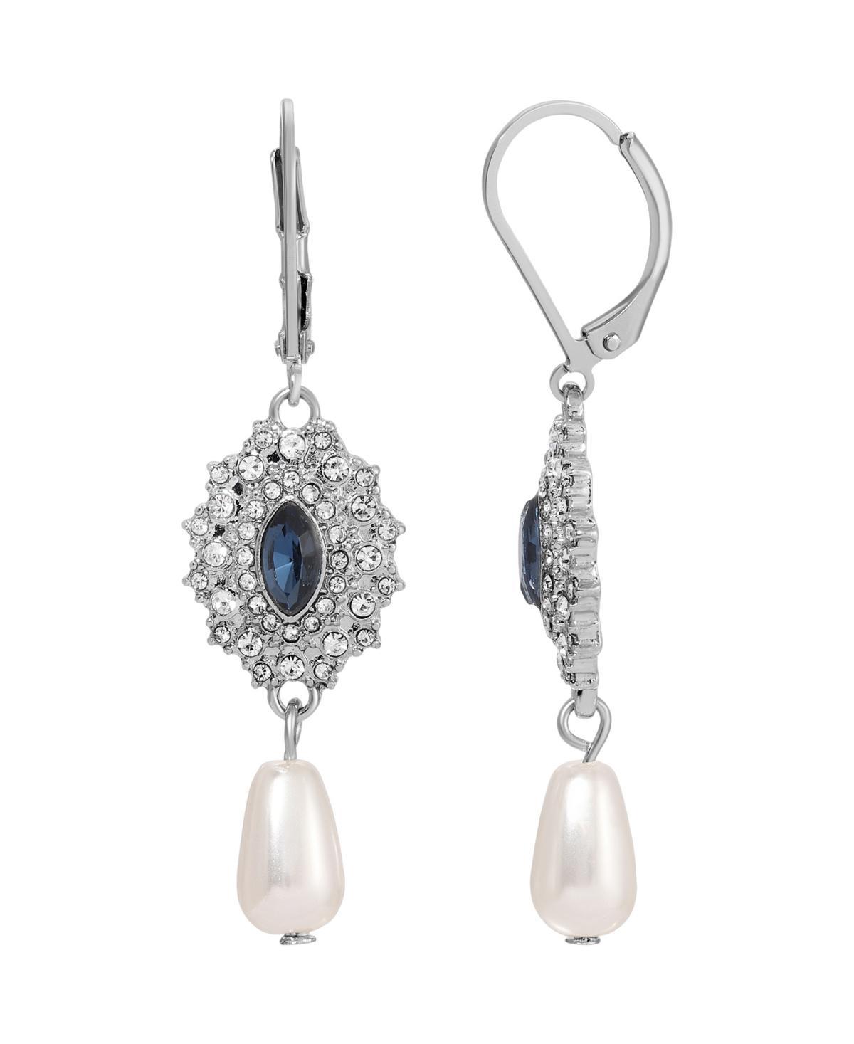 1928 Silver Tone Crystal & Simulated Pearl Starburst Drop Earrings, Women's, Red Product Image