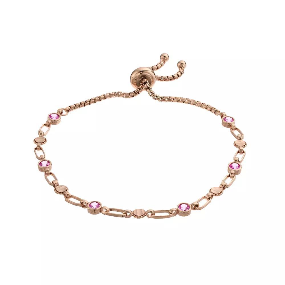 Kristen Kesho Sterling Silver Lab-Created Pink Sapphire & Round Link Adjustable Bolo Bracelet, Women's, Size: 9.50, Pink Tone Product Image