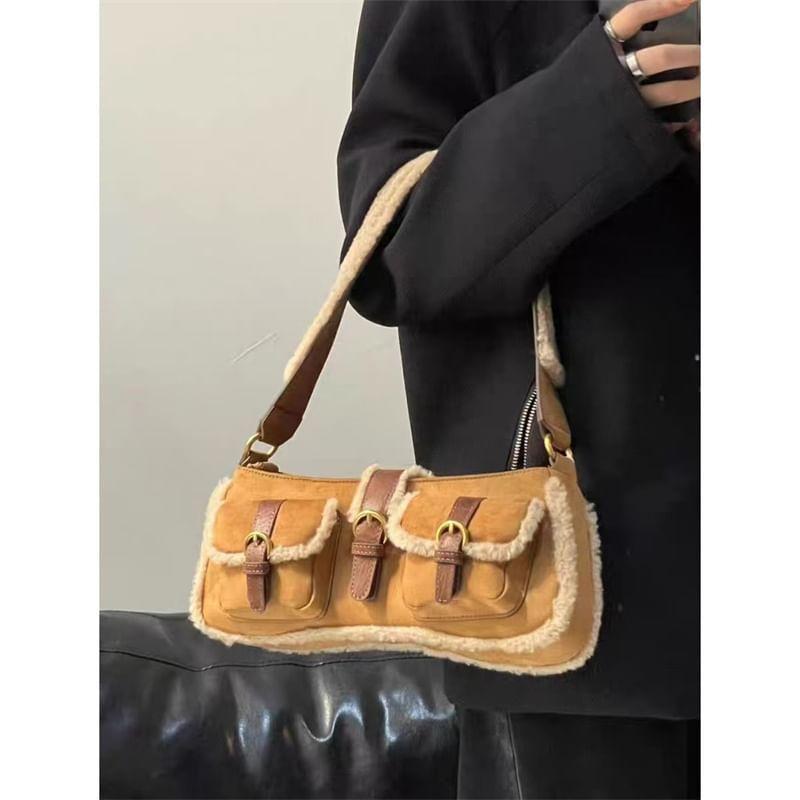 Fleece Panel Buckled Shoulder Bag Product Image