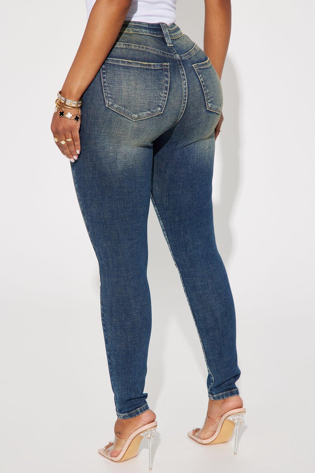 Charley Crosshatch Tinted Stretch Skinny Jeans - Dark Wash Product Image