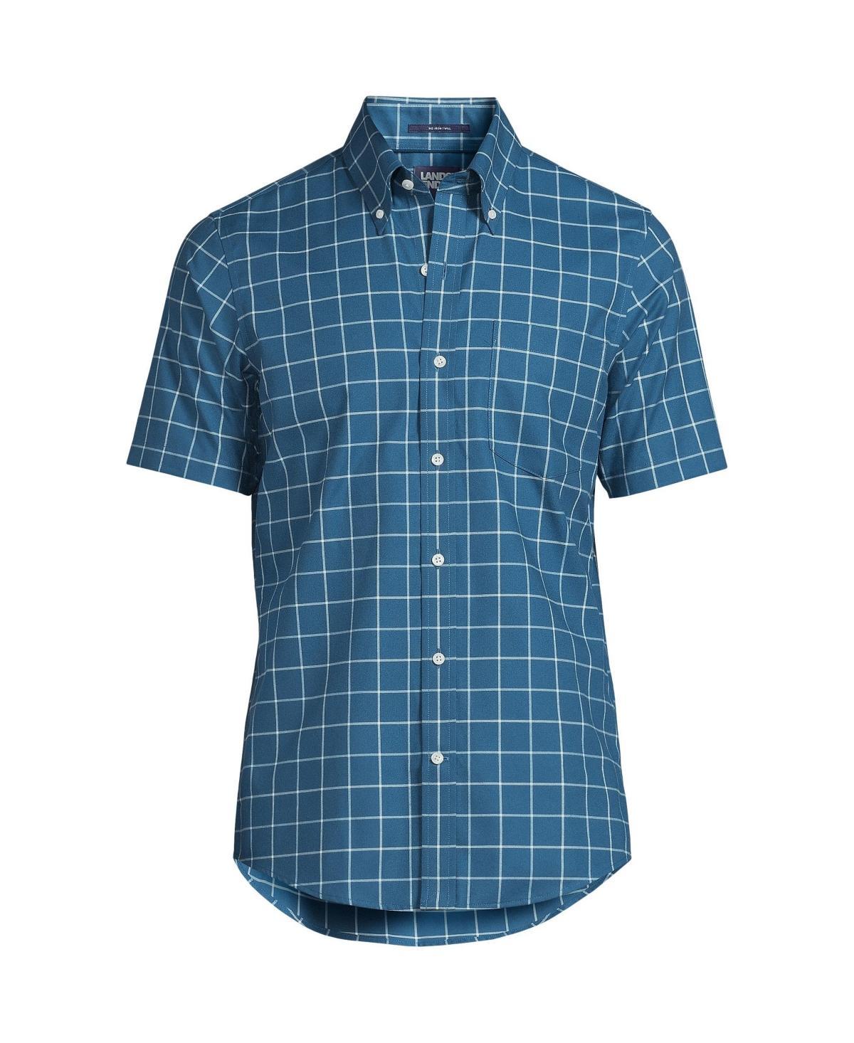 Big & Tall Lands' End No-Iron Button-Down Shirt, Men's, Size: Large Tall, Rain Blue Windowpane Product Image