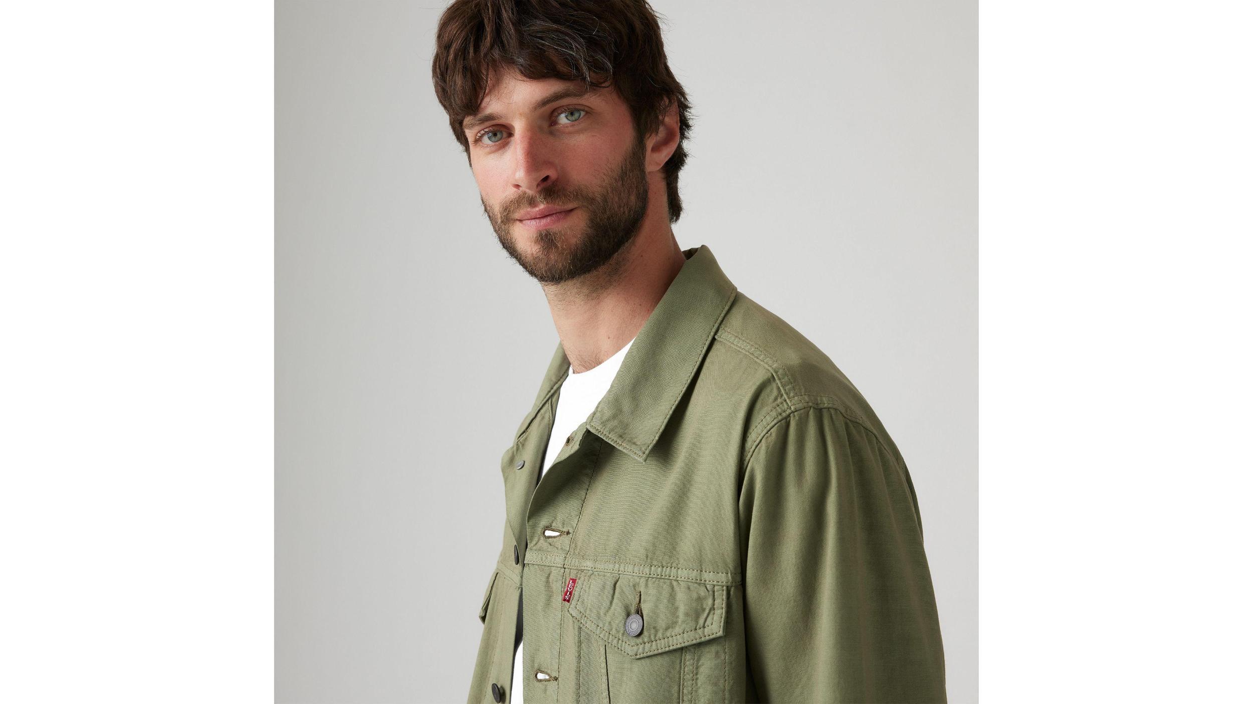 Relaxed Fit Linen+ Denim Trucker Jacket Product Image