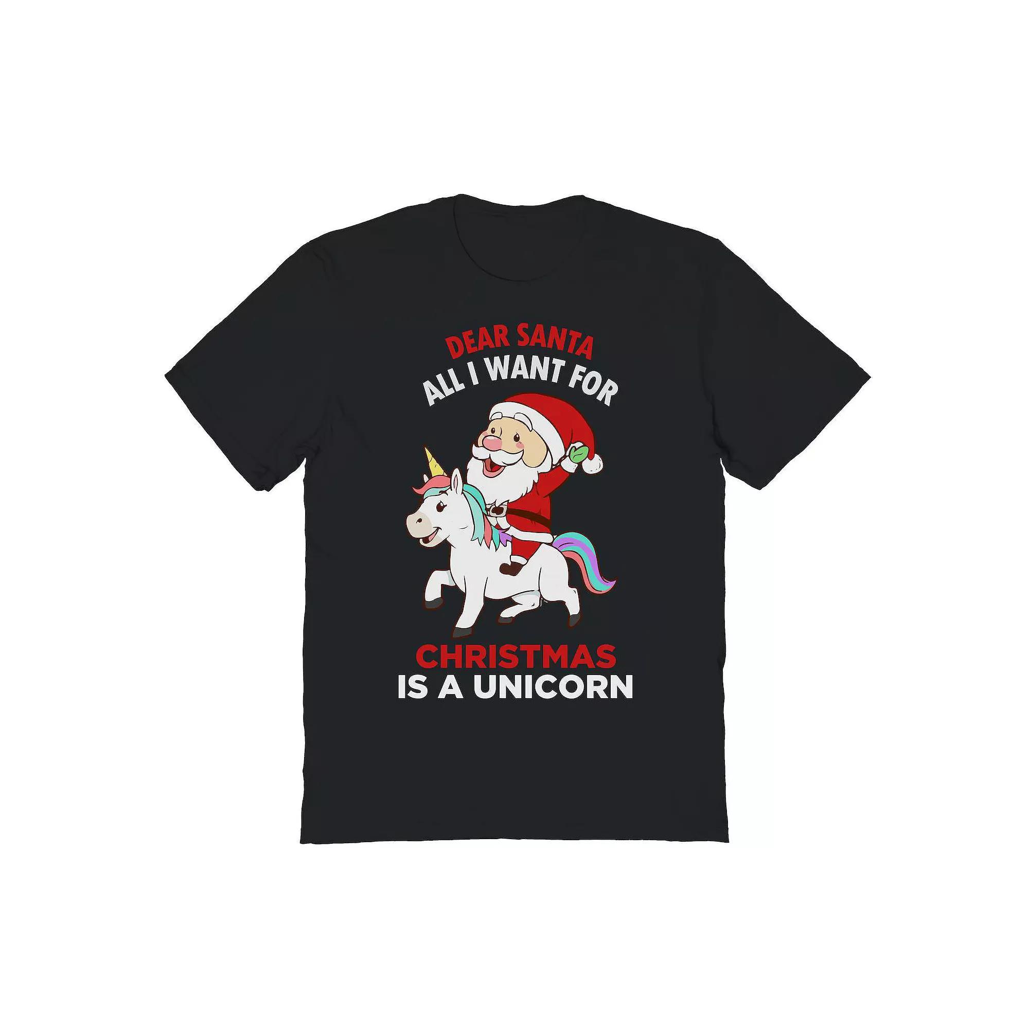 Men's Dear Santa Unicorn Christmas Graphic Tee, Size: Small, Black Product Image
