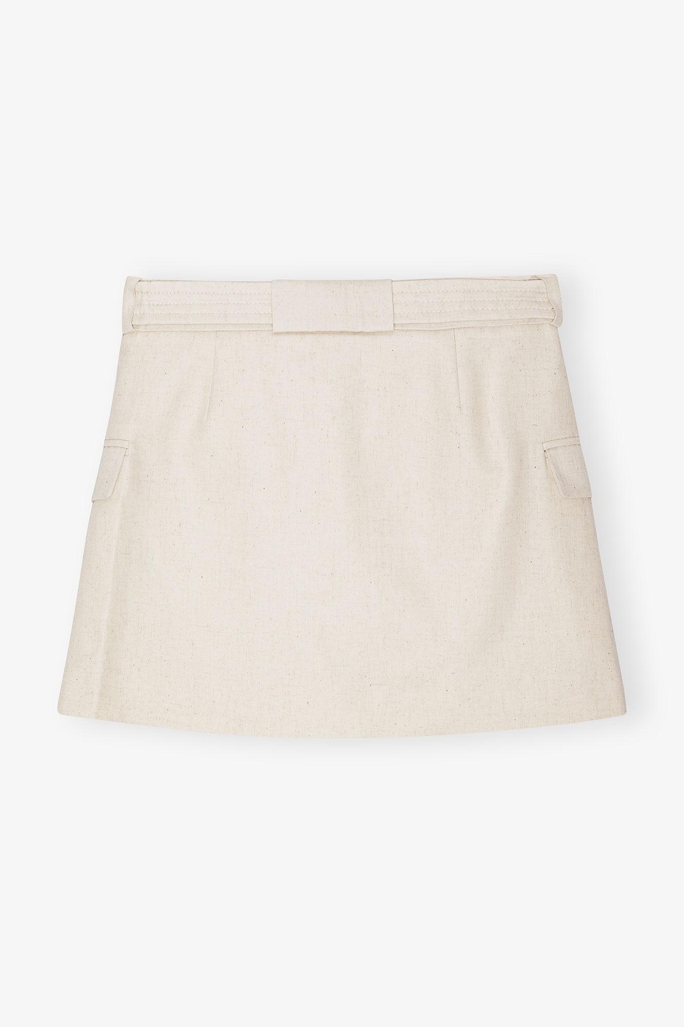 Ivory Cotton Melange Tailoring Mini Skirt Product Image