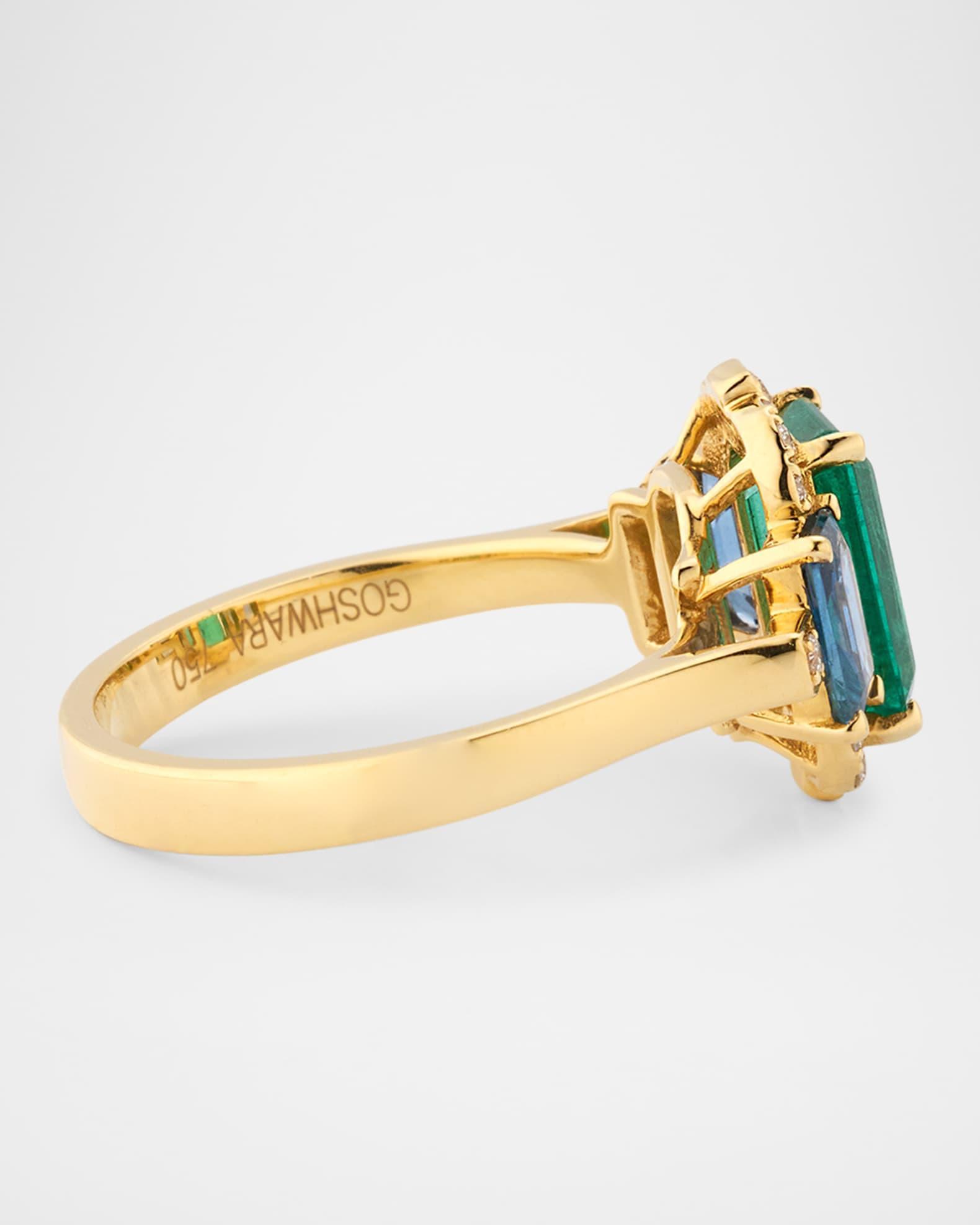 G-One 18K Yellow Gold Emerald and Sapphire Ring with Diamonds Product Image