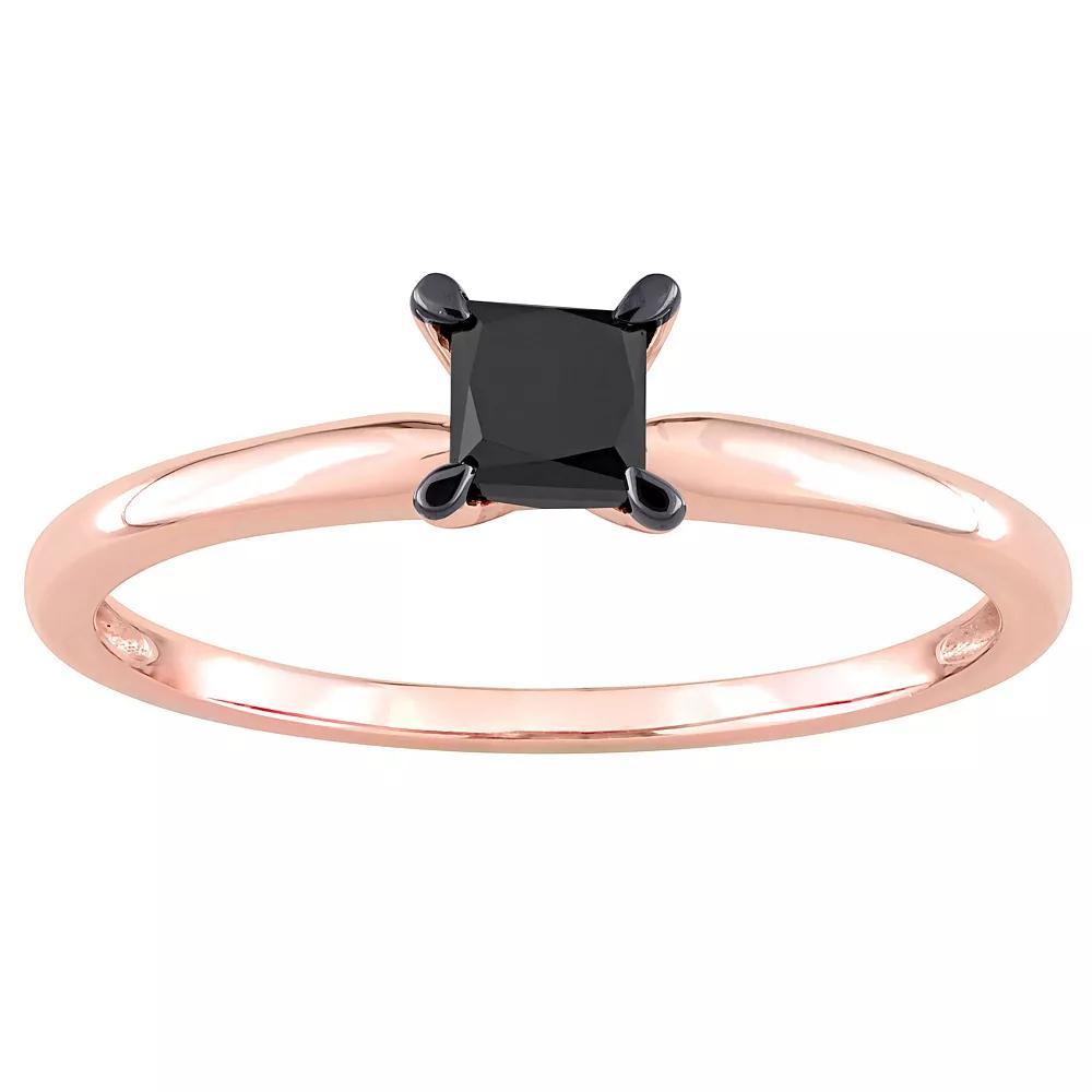 Stella Grace 14k Rose Gold 1/2 Carat T.W. Princess Cut Black Diamond Solitaire Engagement Ring, Women's, Size: 8 Product Image